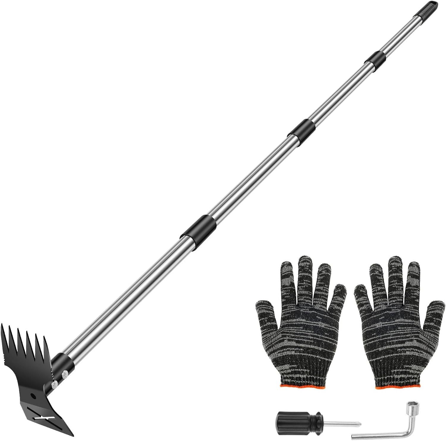 Stainless Steel Weed Removal Tool, Adjustable Length Weed Crack Remover, Upgrade Garden Weeder Tools, Double Head Weeding Puller Tool, Efficient for Vegetable Gardens Backyards image number 6