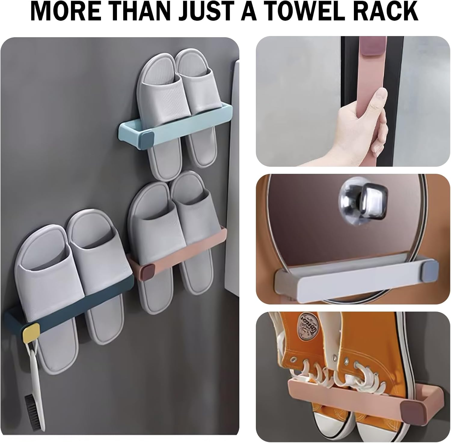 2-Pack Towel Bars, Wall-Mounted Bath Towel Racks, Self-Adhesive No-Drill Installation, Suitable for Bath Towels/Hand Towels, Modern Minimalist Design (White) - Blue image number 6