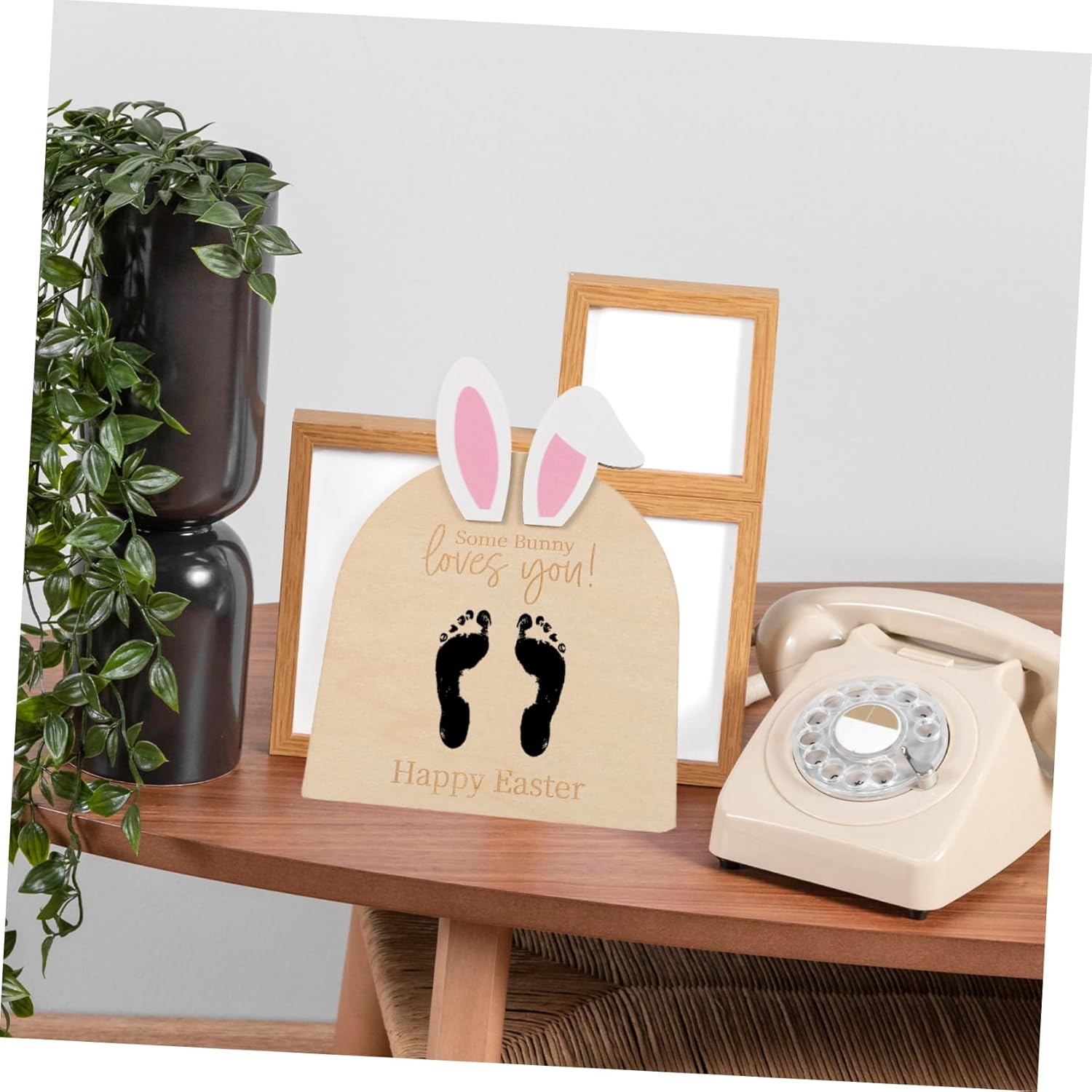 Yardwe Bunny Footprint Keepsake DIY Ornament Durable Wooden Frame for Newborn Hand and Footprint Plaque Decor for First Easter and Shower Memories image number 5
