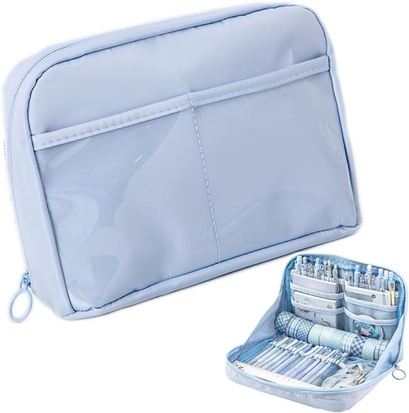 Limcryspp 1 Piece Large Capacity Pencil Case, Large Pencil Case, College Pencil Case, School Pencil Case, Pencil Case with Lattice (White)