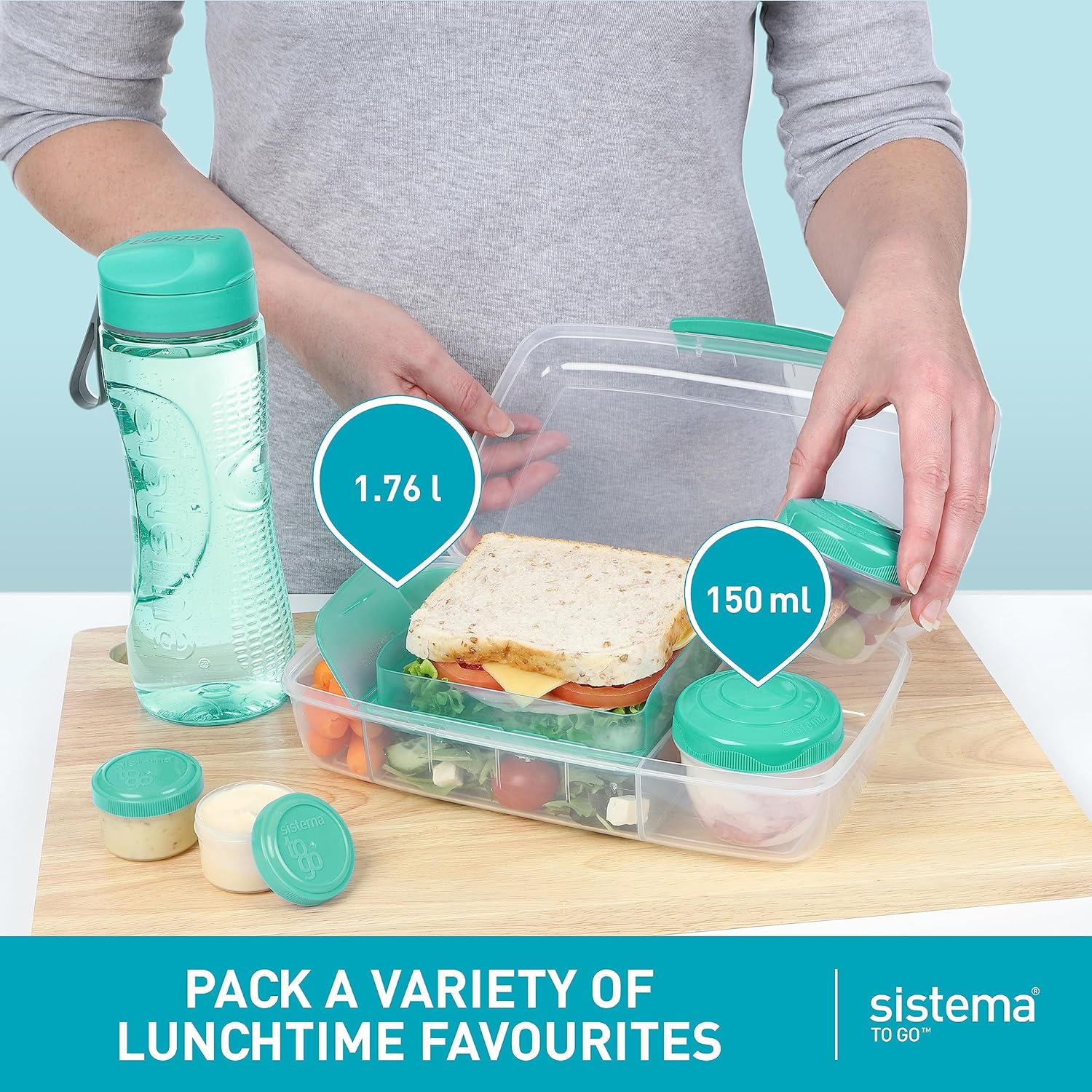 Sistema Bento Box to GO, Long | Lunch Box with Yoghurt/Fruit Pot | 1.76 L | Assorted Colours (Not Selectable) image number 2