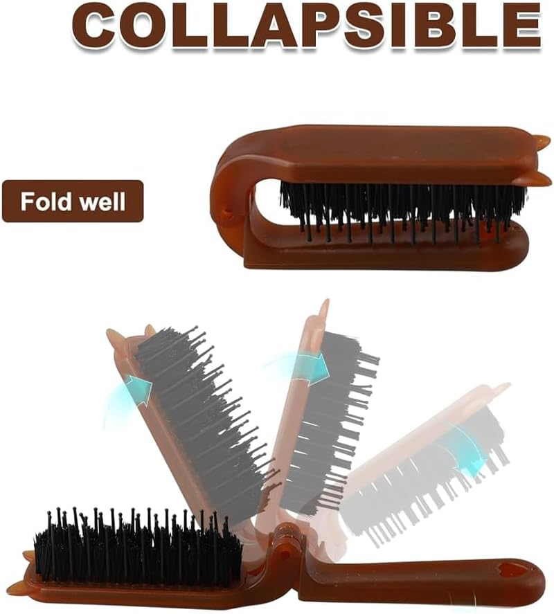 2 Pcs Folding Travel Hair Brush with Boar Bristles, Compact Pocket Size for All Genders and Ages, Suitable for Various Hair Types, Portable Amber Comb image number 2