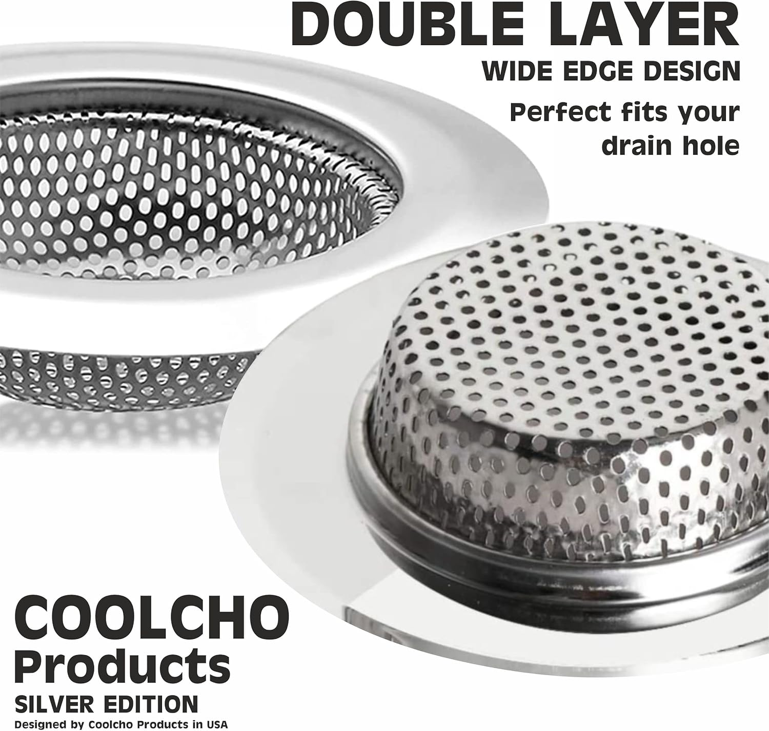 Coolcho 2PCS Sink Strainers for Kitchen Sink &ndash; Never Rust Stainless Steel - Sink Drain Strainer - 4.5" Large Kitchen Sink Drain Basket Food Catcher - Durable Drain Protector Garbage Disposal image number 3