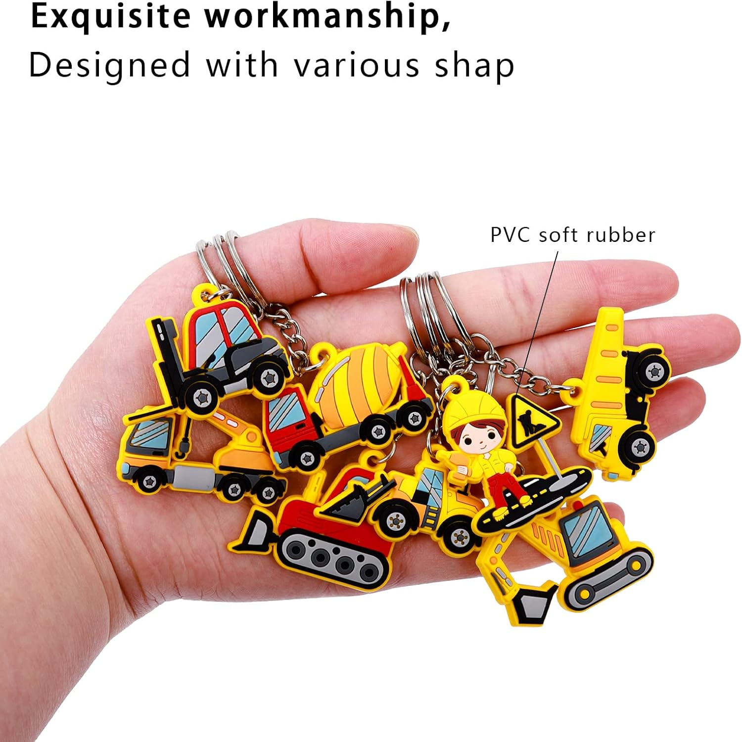 24 Pcs Construction Truck Keyring Keychain Pendant for Kid, Construction Birthday Party Favors Pendant Engineering Vehicle Theme Party Bag Filler, Construction Vehicles Party Favors Supply image number 6