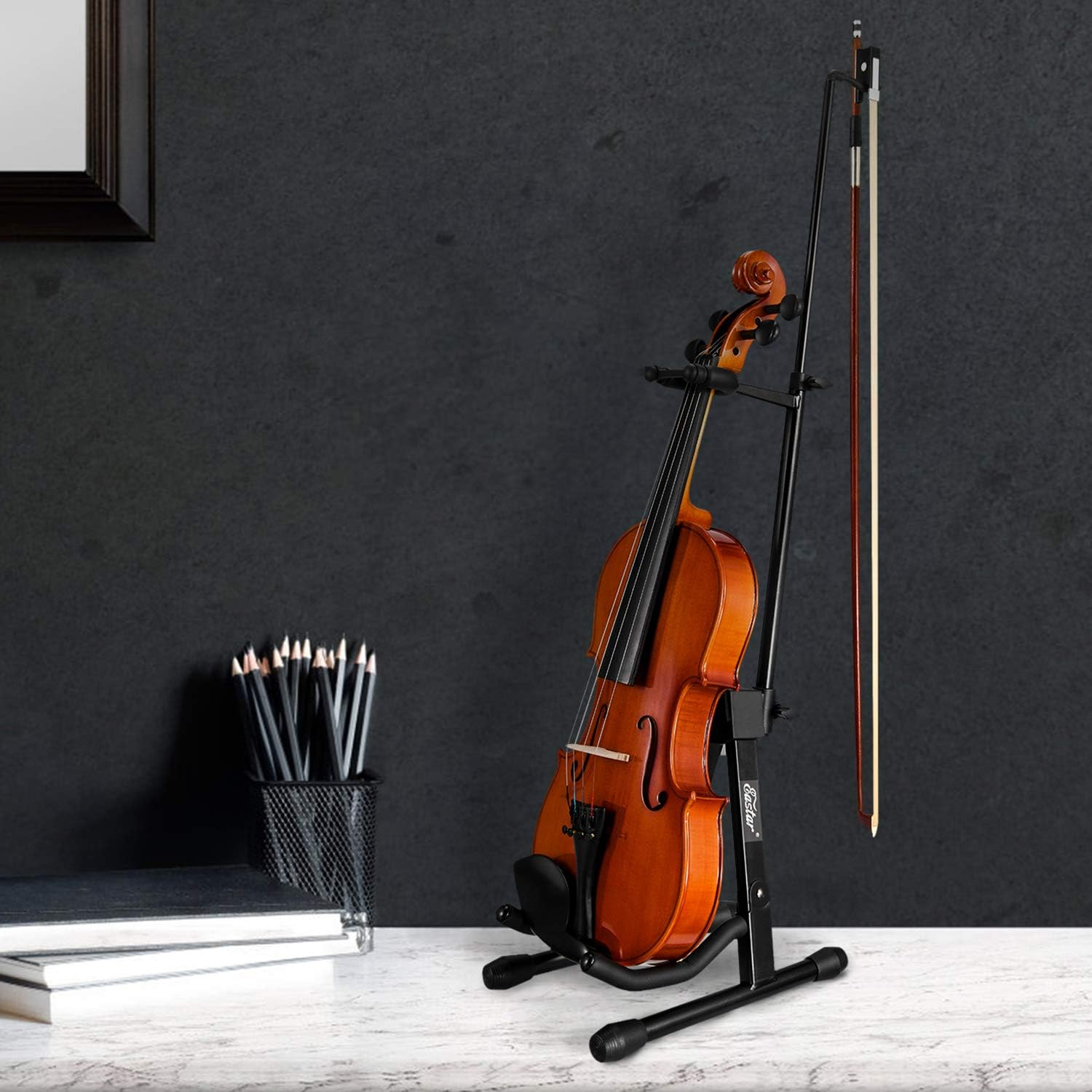 Eastar EST-006 Violin Stand Viola Stand with Bows Hook Holder Portable Adjustable image number 1