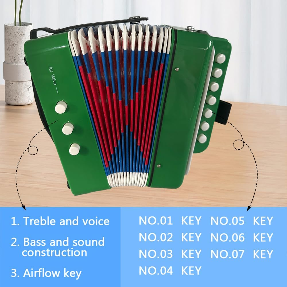 7-Key 2-Bass Accordion ABS Material Musical Instrument for Beginners Lightweight Button Accordion Hand-Eye Coordination Stage Performance - White image number 2
