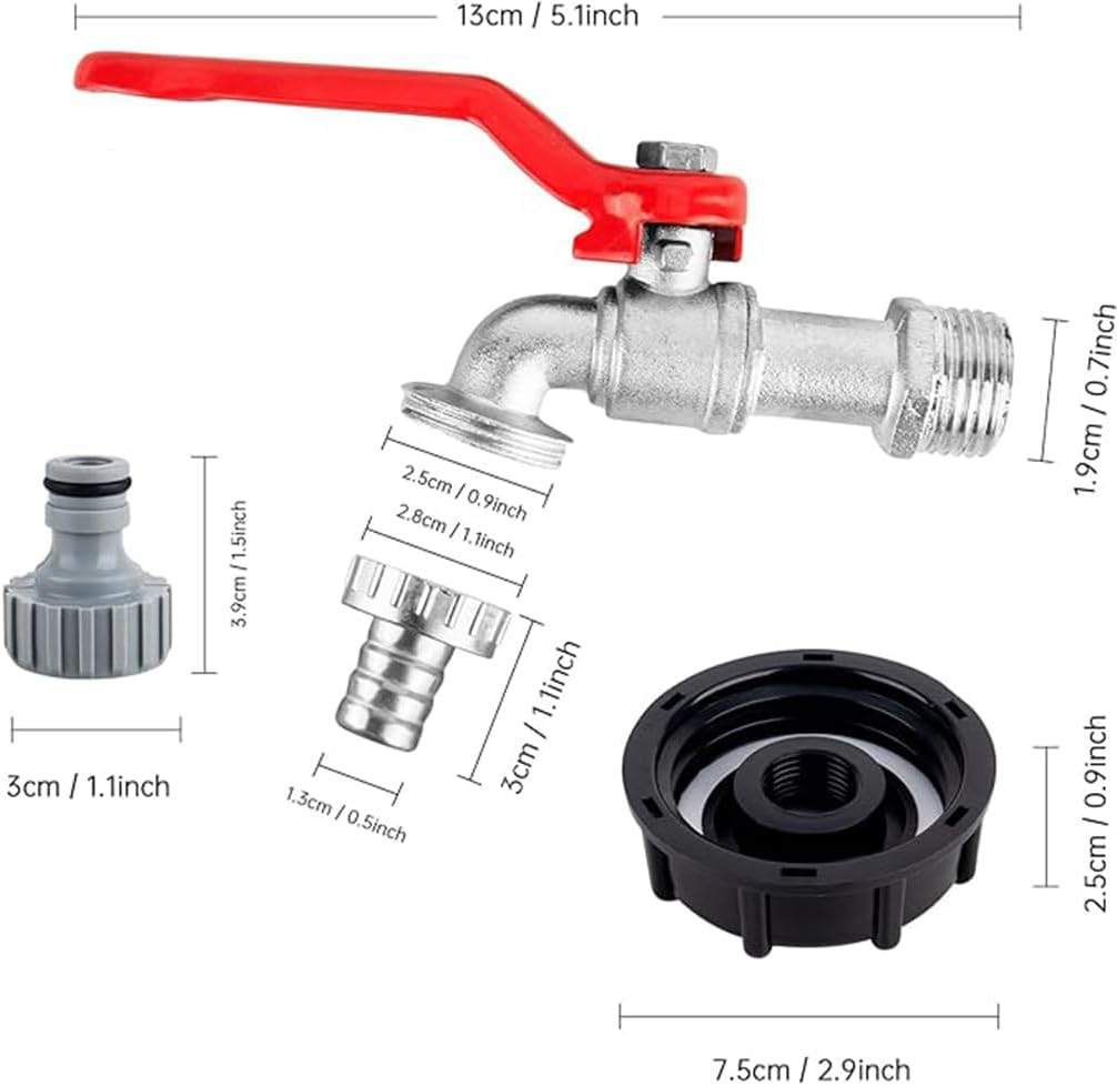 IBC Tank Adapter 1/2"Connector Adapter Fittings Tool S60X6 Yard Garden Water Tap Hose with 1/2" Hose Water Storage Tank IBC Tank Adapter Leakproof Replacement Fitting Parts (Red) image number 3