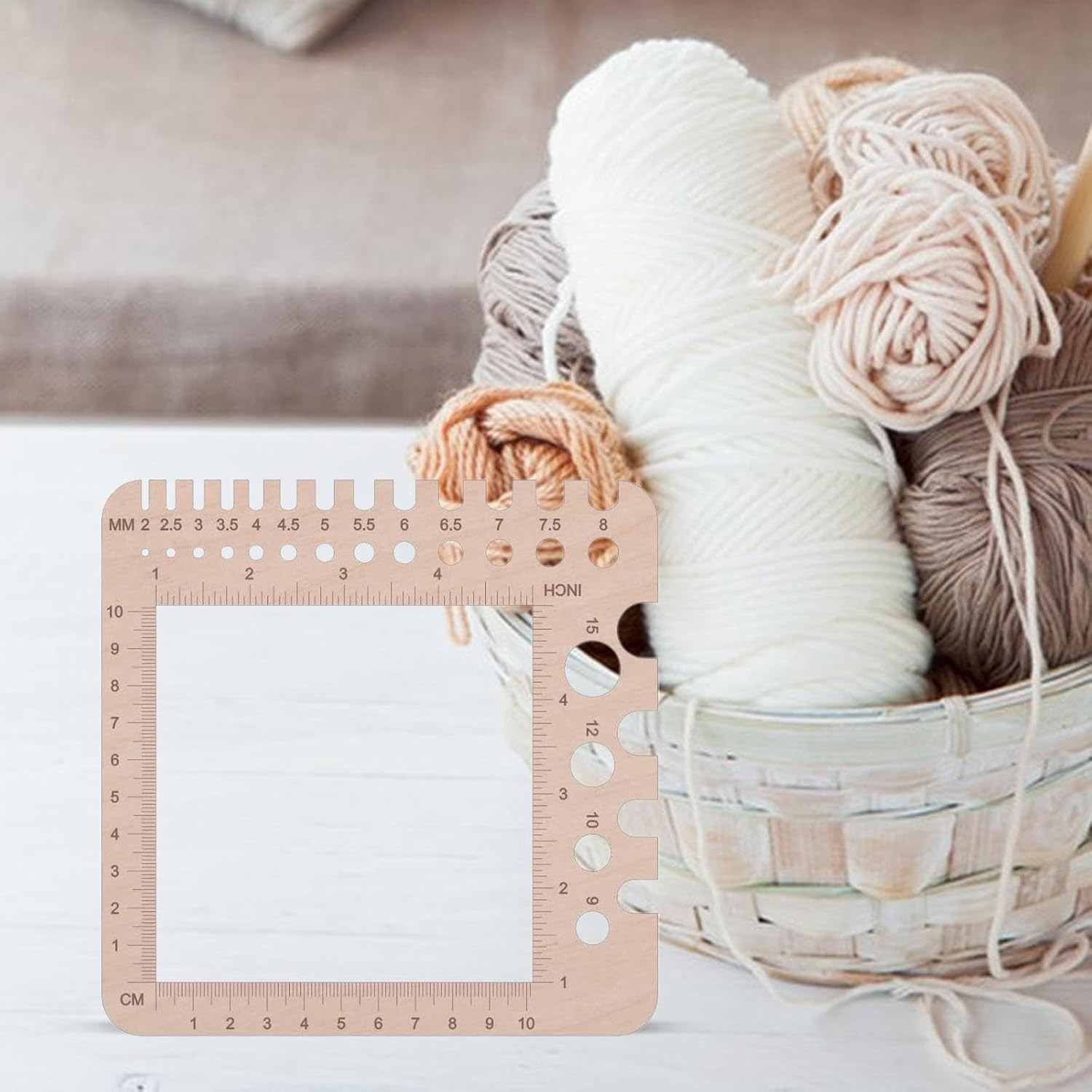 Square Wood Knitting Gauge Ruler, 1Pc Square Wood Knitting Gauge Ruler, Wooden Yarn Gauges Tool image number 5