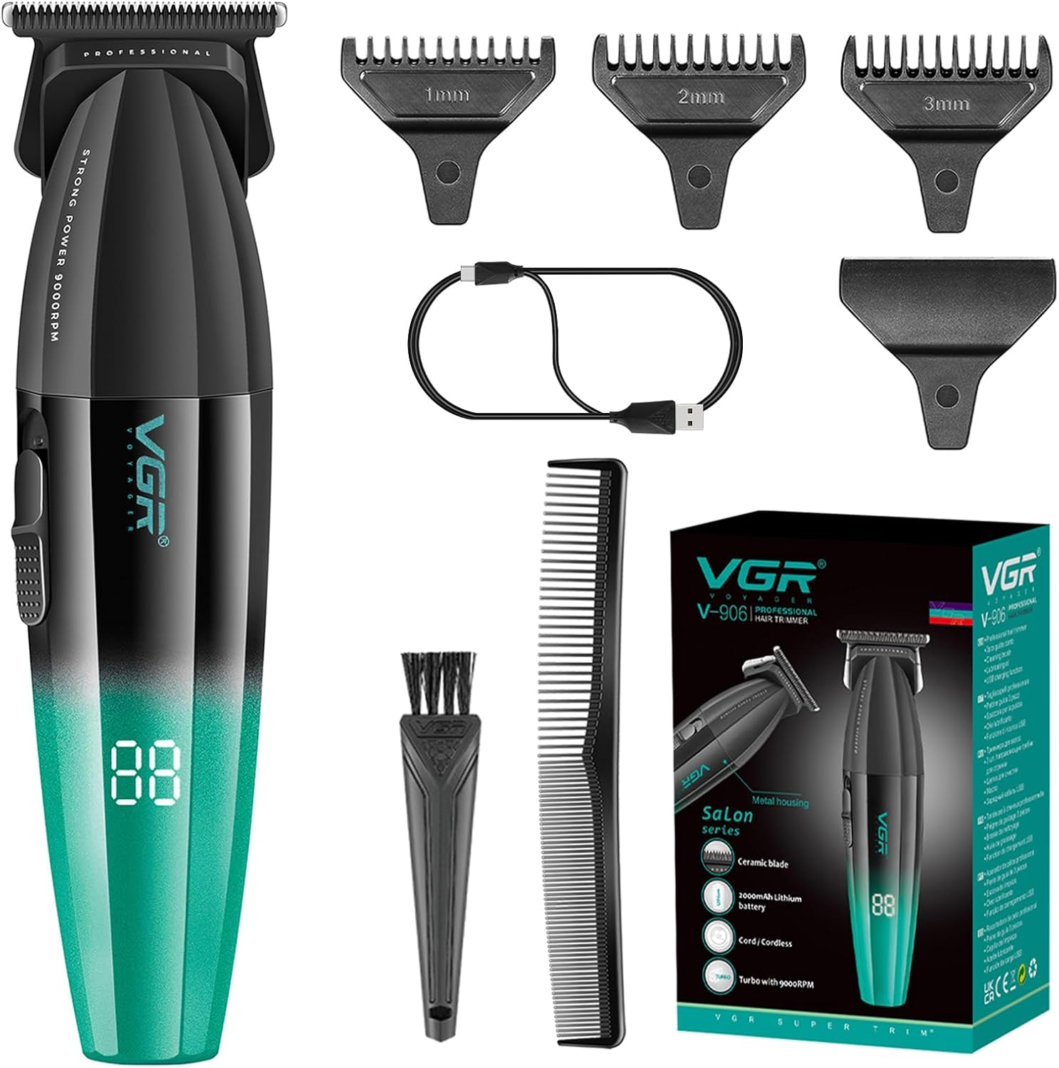 VGR 906 Fresh Fade Professional Hair Trimmer, 9000Rpm, Zero Gapped Beard Trimmer for Men, DLC T-Blade Wireless Hair Clipper/Trimmer for Barbers and USB Rechargeable, Gold