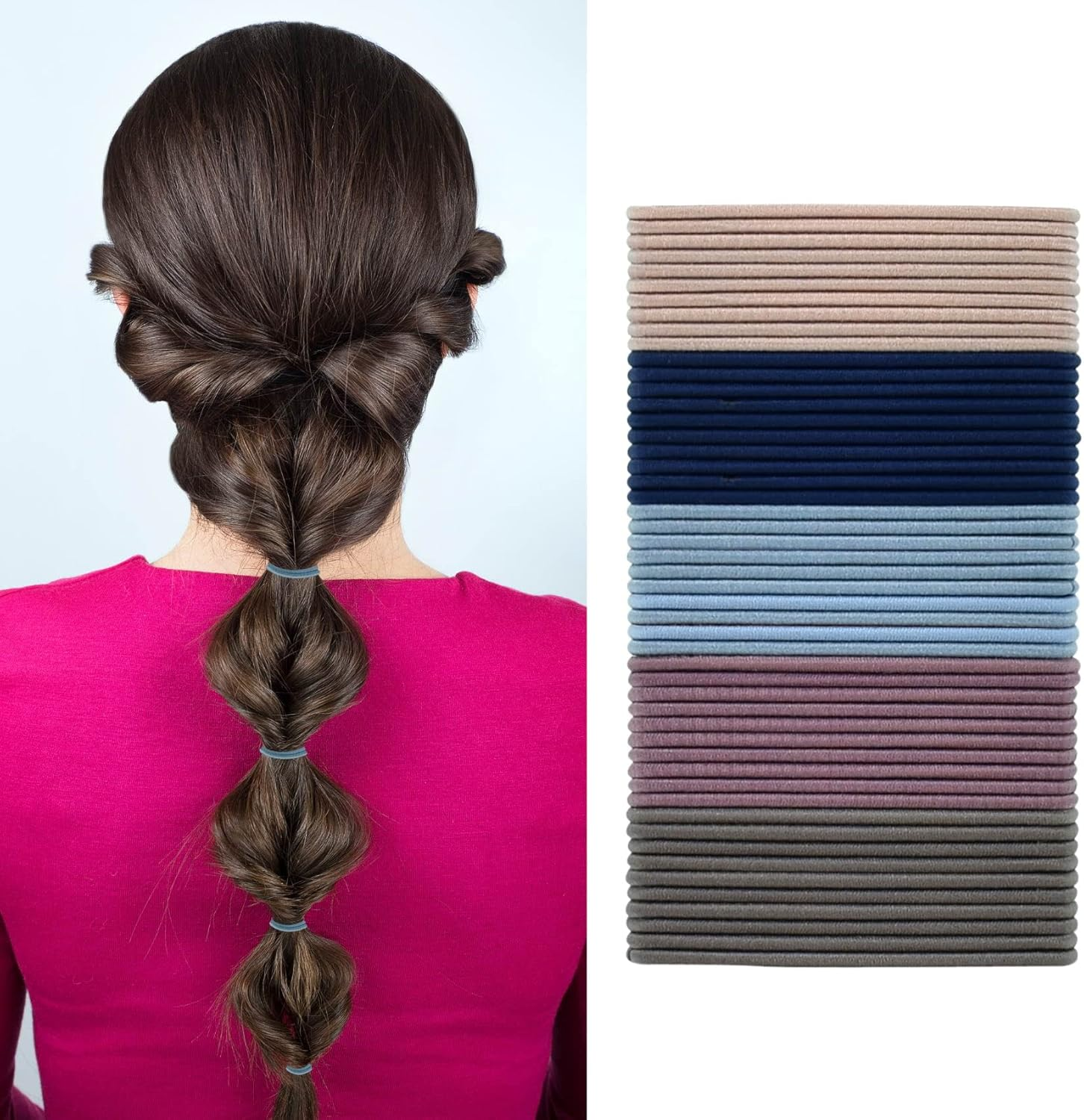 50 Pcs Elastic Hair Ties, Hair Accessories, Elastic Hair Bands Ponytail Holders, Hair Bobbles Hair Bands for Girls, Women, Kids (Dark Blue) image number 5