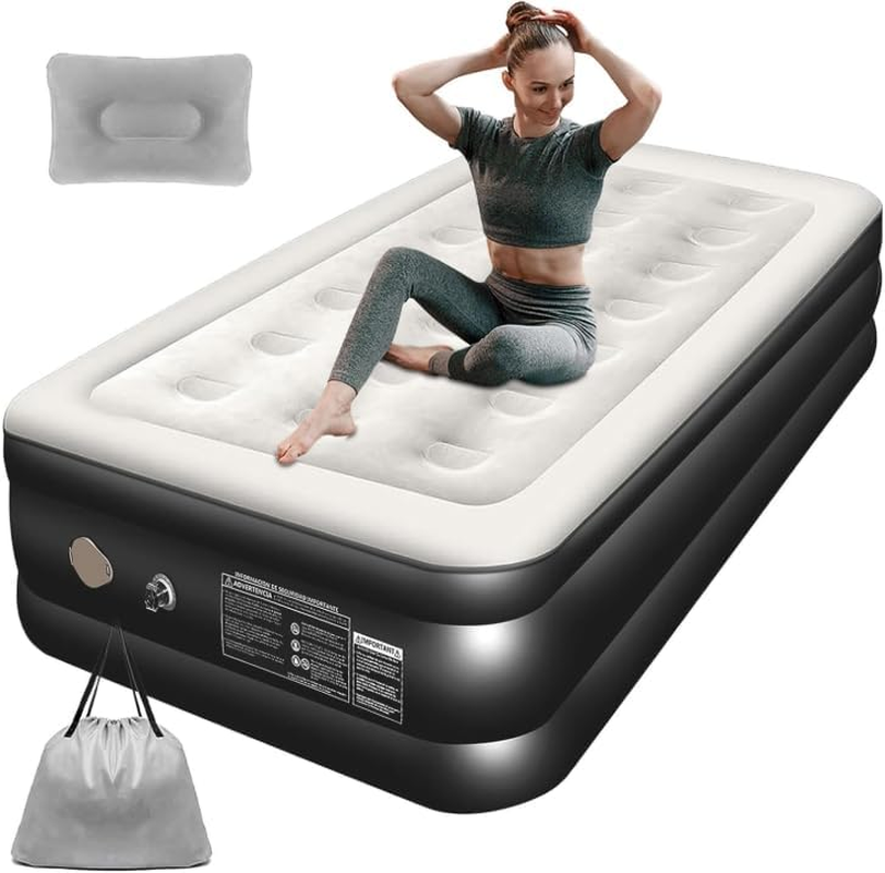 JNNQI Single Size Air Mattress, 1 Inflatable Pillow, Inflatable Airbed with Built-In Rechargeable Electric Air Pump, Airtight Design with Automatic Quick Inflation and Deflation, 191X100X46Cm image number 3