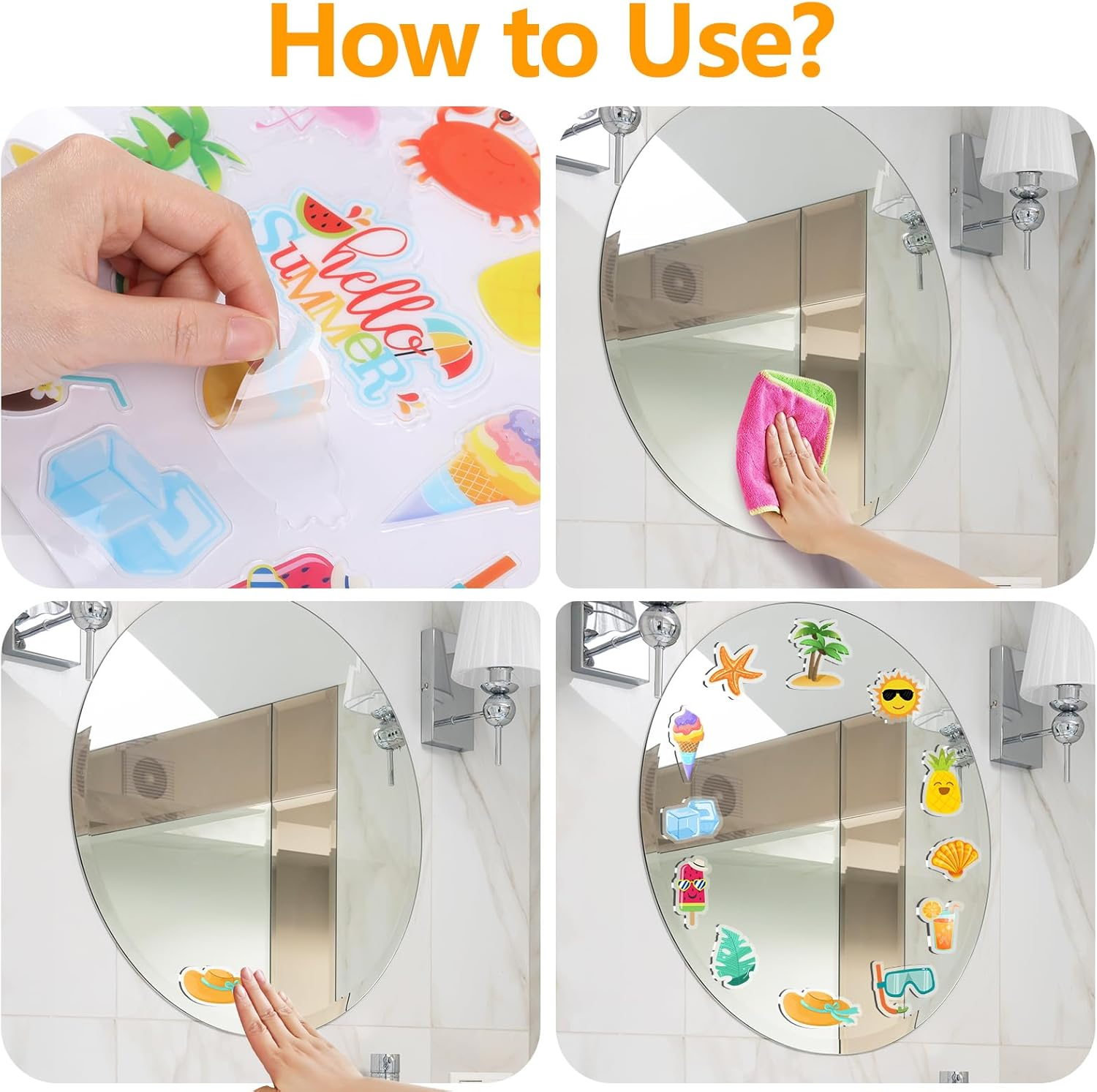 20 PCS Hello Summer Thick Window Gel Clings, Hianjoo Beach Hawaiian Tropic Gel Decals for Kids, Removable Reusable Ice Cream Glass Window Gel Stickers for Summer Home Classroom Nursery Supplies image number 5