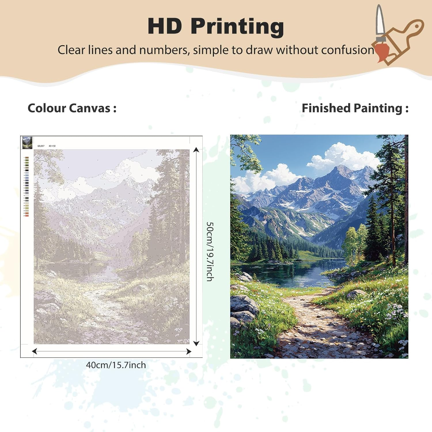 MEIYUDA Painting by Numbers Adults, DIY Set Adult Mountains Craft Set Landscape, DIY Hand Painted Oil Painting Kit as a Gift and Home Decoration 40 X 50 Cm (Without Frame) - 03-Landschaft image number 3