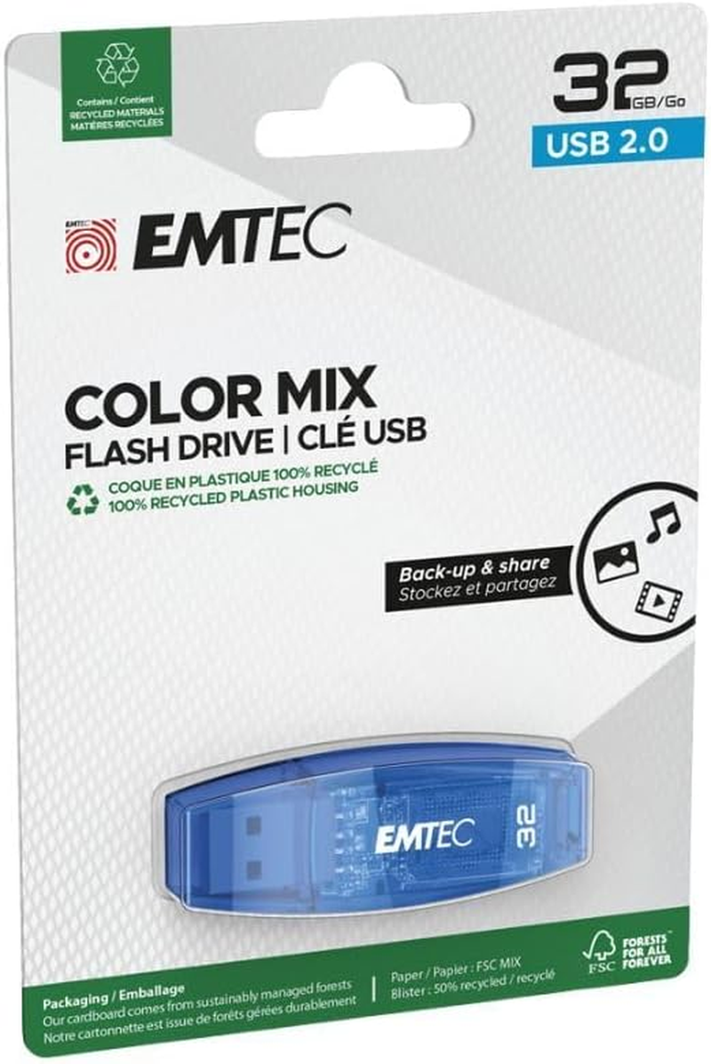 Emtec C410 WW USB 2.0 32GB Storage Stick, Blue