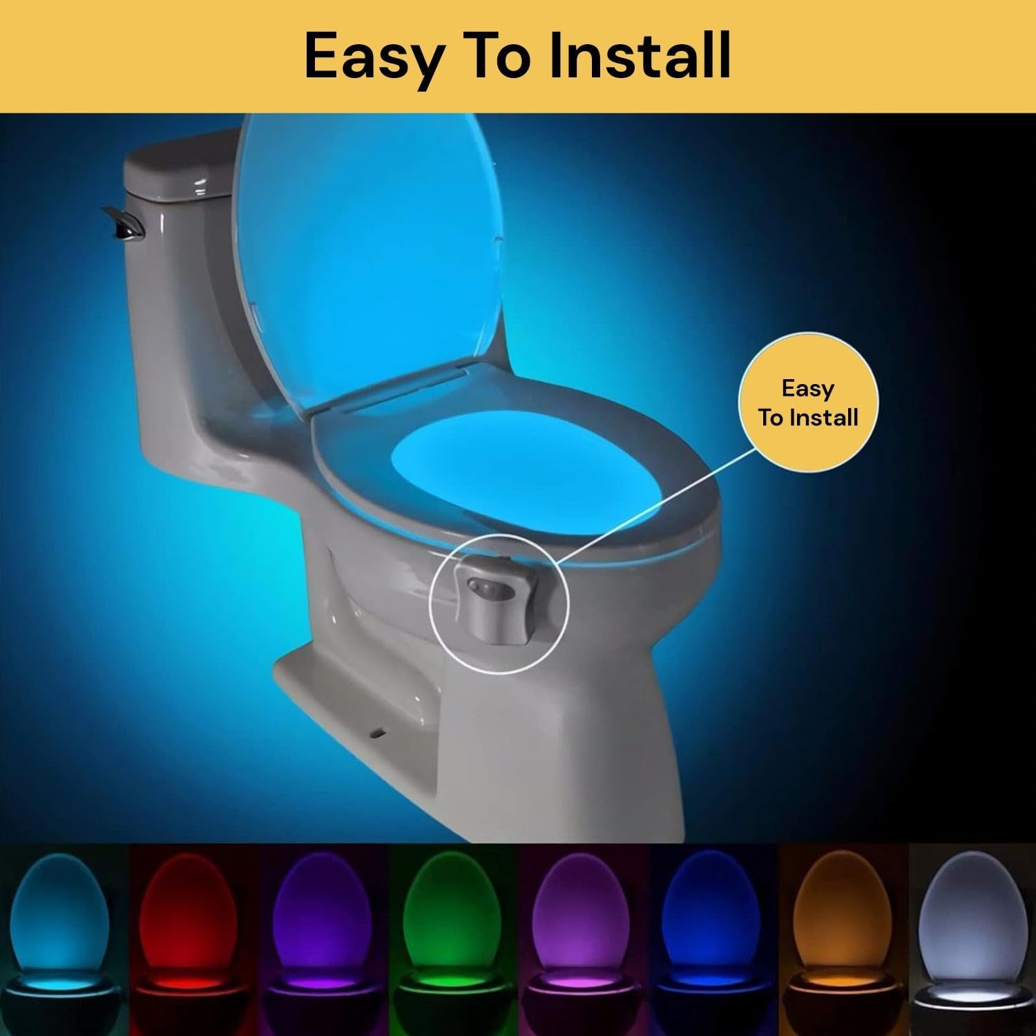 Spendeal 2 Pack Toilet Night Light, Toilet Bowl Light, Motion Sensor Activated LED Night Light, 8-Color Toilets Light up for Kids Bathroom Decor, Washroom, Cool Stuff Fit for Any image number 5