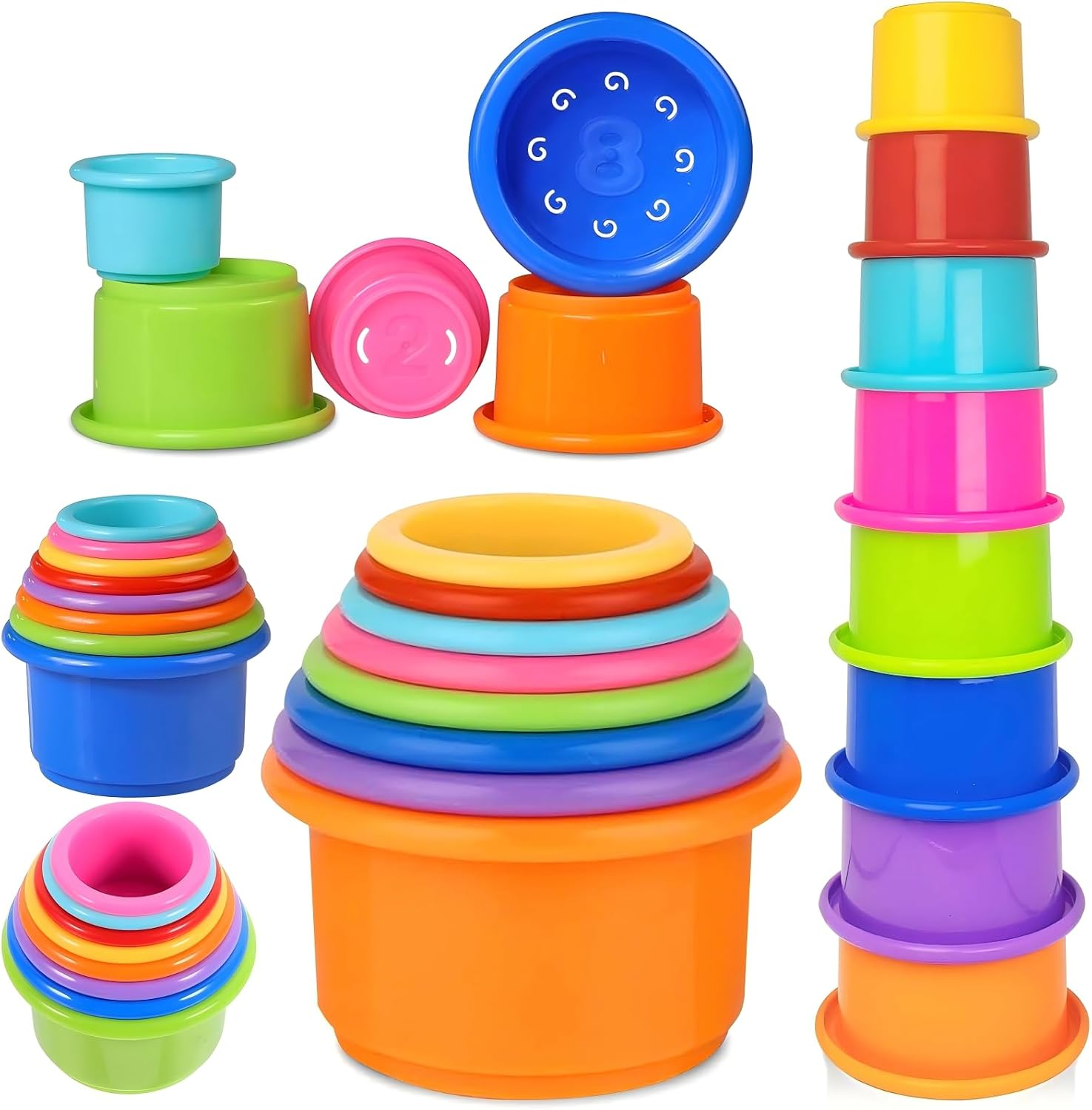 Stacking Cups, Baby Toys for Toddlers 1-3 Year Old Stack and Count, Multicolour Baby Stacking Water Set, Stackable Cup for Learning, Toddler Cups Water Table Toy, Baby Bath Toy (8 Count) image number 6