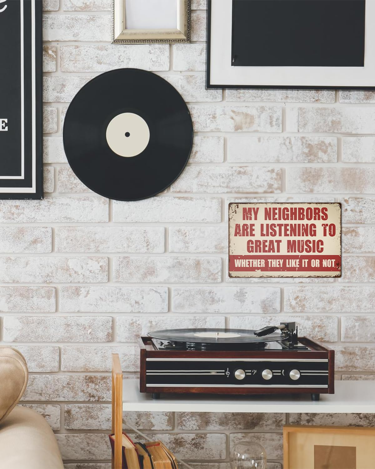 ALKB Funny Music Metal Sign - My Neighbors Are Listening to Great Music - Wall Decor for Garage, Bar, Man Cave image number 2