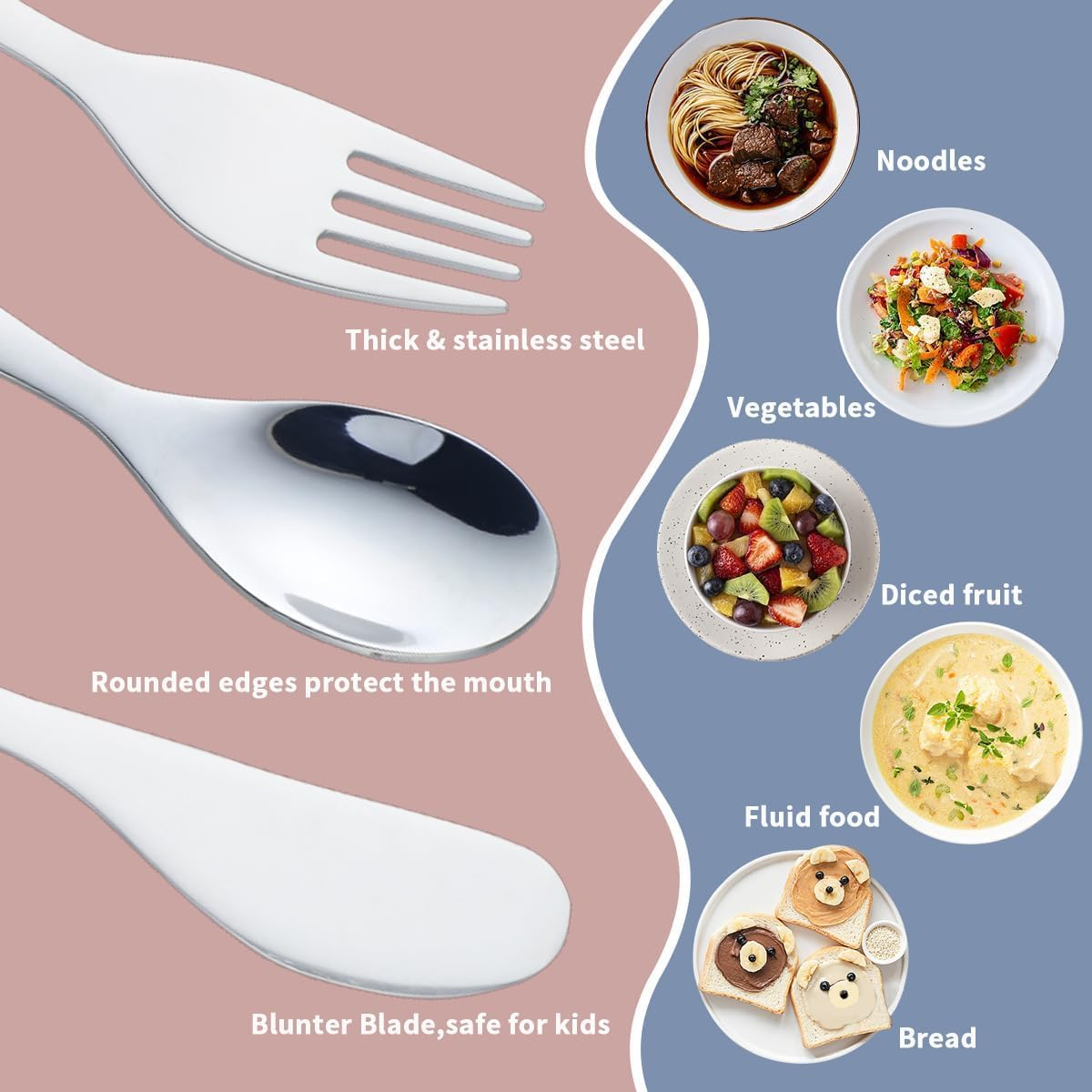 Children Cutlery Set Metal, 3 Pcs Stainless Steel Kids Flatware Set with Knife/Fork/Spoon, Todler Silverware Healthy & Mirror Polished, Dishwasher Safe (Black) - Rainbow image number 5