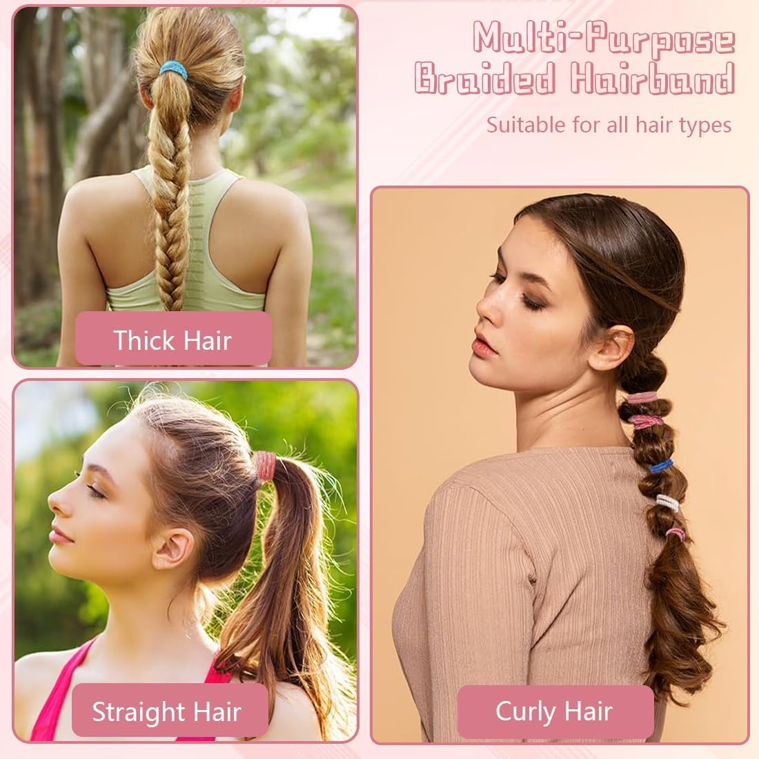 KIRZAX Pack of 10 Elastic Hair Bobbles, Hair Bobbles for Women, Multicoloured Elastic Bands, No Metal Braided No Pull or Damage Ponytail Holder, for Thick Hair and Curly Hair image number 4