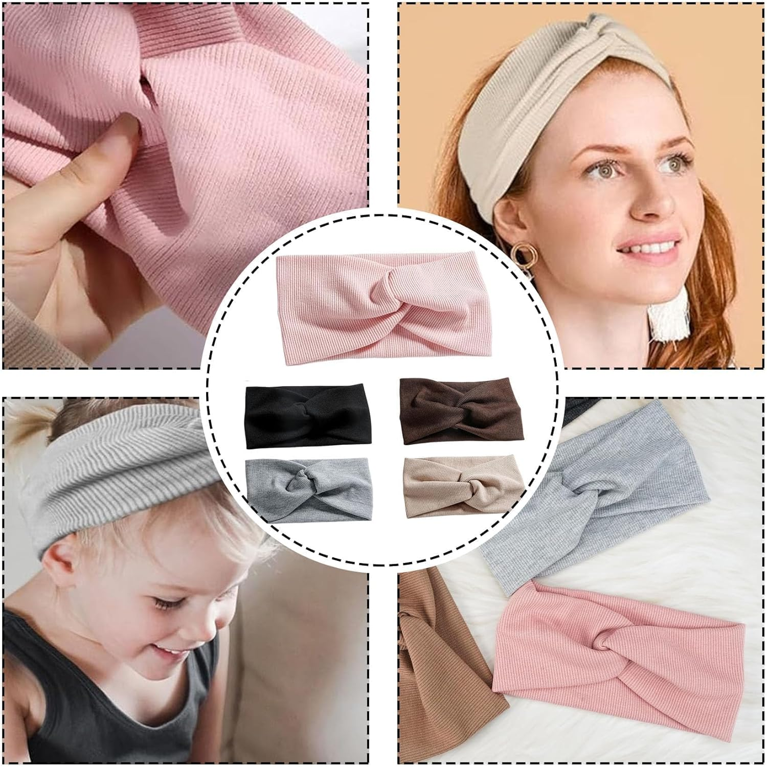 Alriedy Elastic Headbands, Pack of 5 Cotton Hair Bands for Men and Women, Thin Sports Headbands for Yoga and Fitness, Warm and Non-Slip, Ideal for Everyday Use and Sports image number 5