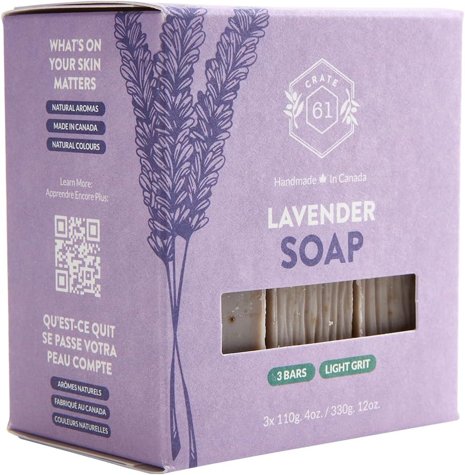 Crate 61, Natural Bar Soap, Vegan, Lavender, Handmade Soap with Premium Essential Oils, Cold Pressed Face and Body Bar for Men and Women (4 Oz, 3 Bars) Lavender 3 Pack image number 4