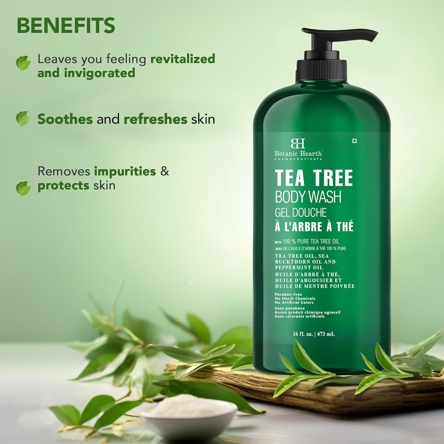 Botanic Hearth Tea Tree Body Wash Helps Nail Conditions Athletes Foot Ringworms Jock Itch & Body Odor Soothes Itching & Promotes Healthy Skin and Feet Naturally Scented 16Fl Oz image number 1