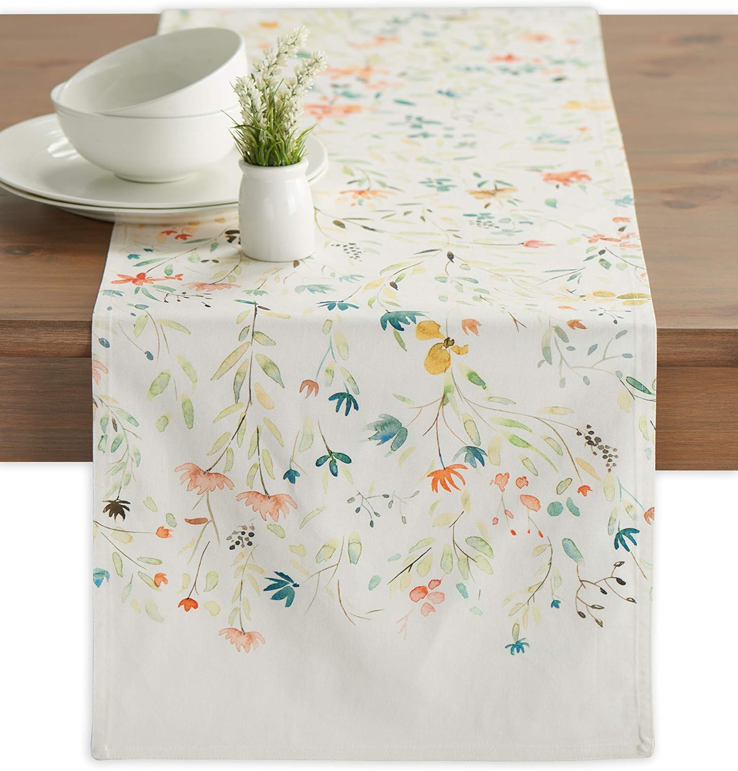 Maison D'Hermine Table Runner 100% Cotton Double Layer Table Runners 72 Inches Long Decorative for Home Kitchen Dining Party Wedding Bridal Shower Spring Summer (Jardin D'Ete - Mint, 14.50" X 72")