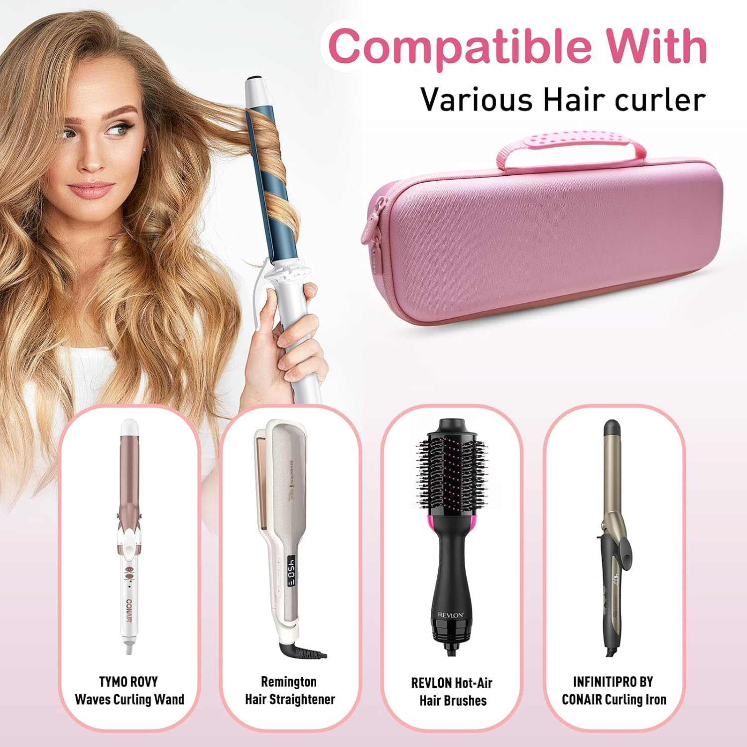 LTGEM Case Compatible with TYMO ROVY Beach Waves Curling Wand, Case Only (Pink) image number 5