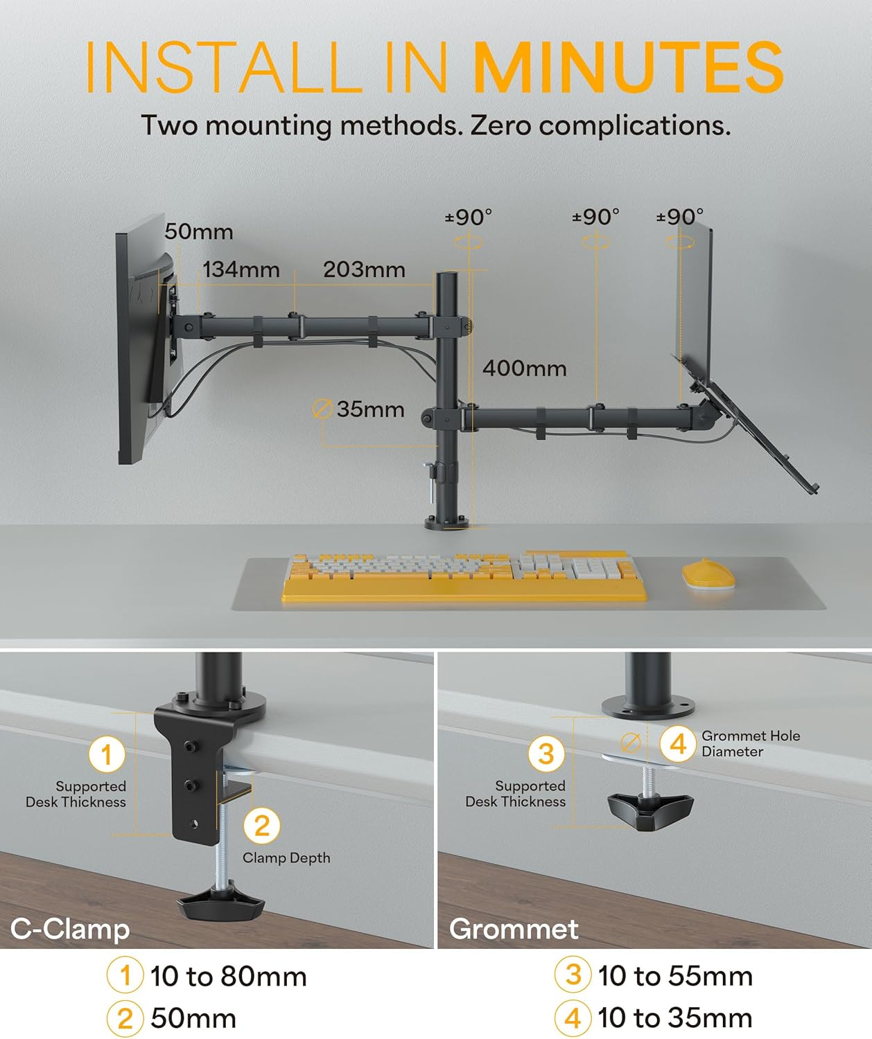 Neatzon Laptop and Monitor Arm &ndash; Sleek Desk Mount for Notebook and Screen up to 8Kg, Ergonomic Articulating Stand with Cable Management, VESA Compatible NZ-ARM-02 image number 5