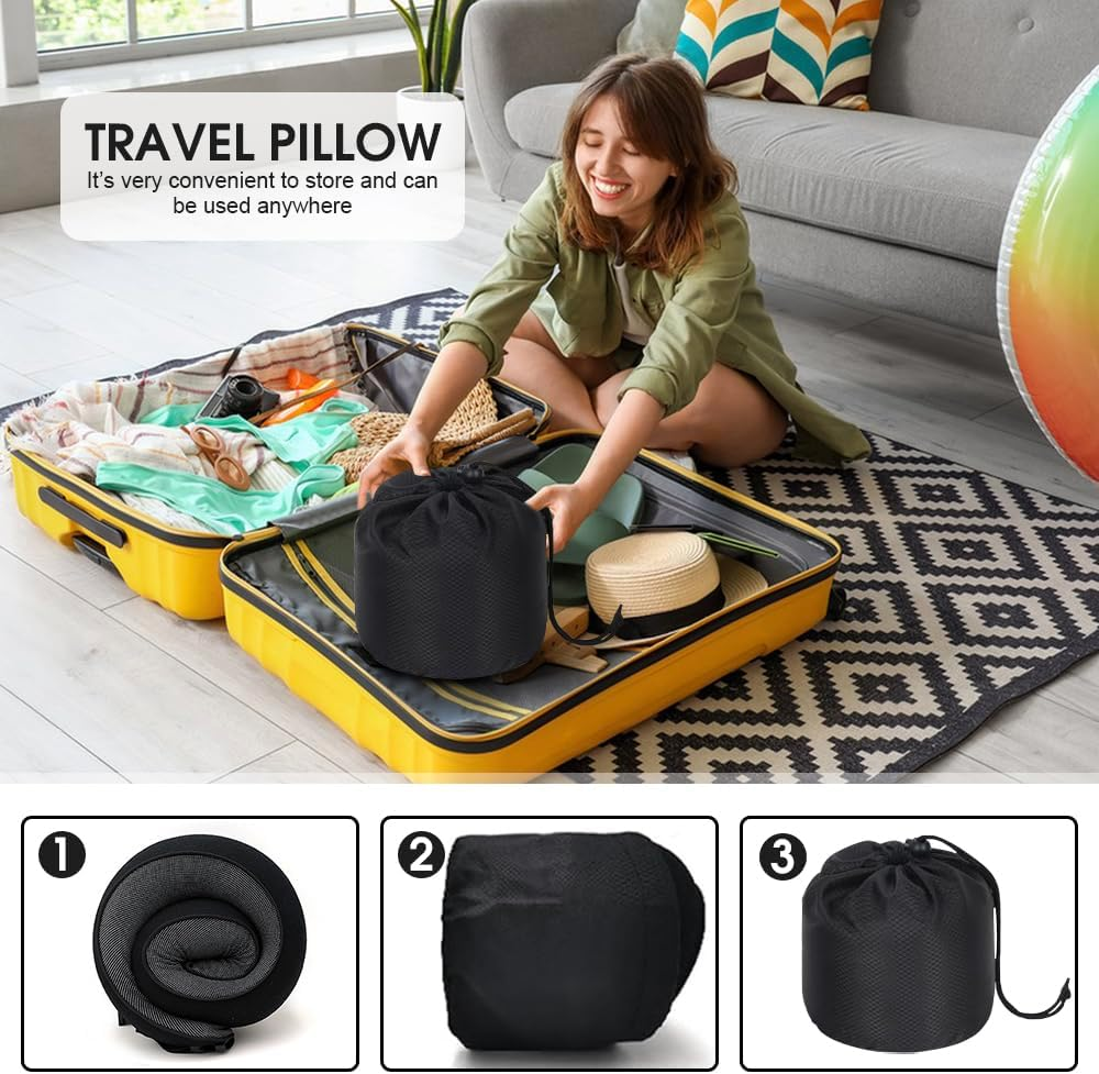 Neck Travel Pillow for Airplanes, Memory Foam 360 Degree Support Pillow with Removable Cover, Compact and Ergonomic Neck Pillow for Travel Home Cars Office, Lightweight & Portable (Black) image number 3