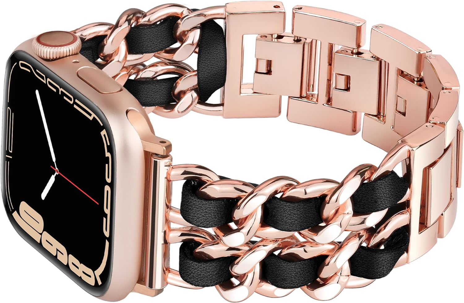 Ocaer Compatible with Apple Watch 49Mm 46Mm 45Mm 44Mm 42Mm 41Mm 40Mm 38Mm, Jewelry Chain Iwatch Band for Apple Watch Series 11 10 9 8 7 6 5 4 Ultra 3 SE 3 2 1,Metal Bracelet with Leather for Women