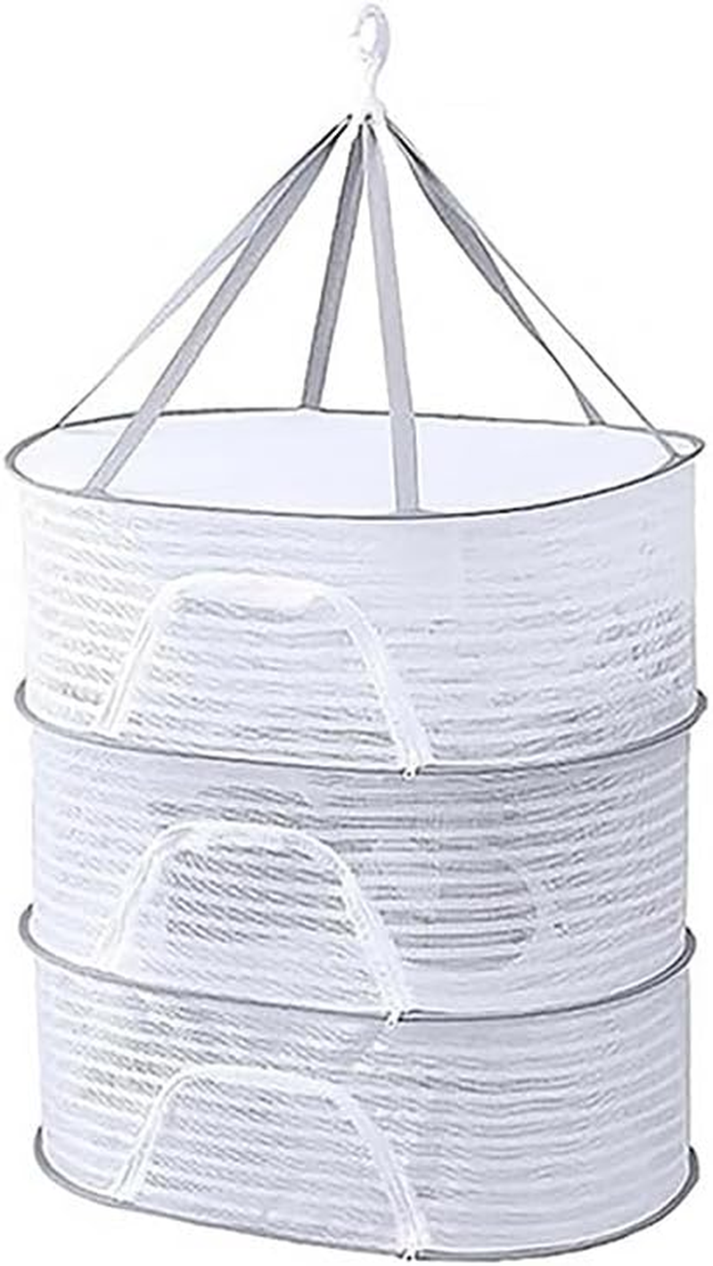 AIMALL 2-Layer or 3-Layer Foldable Drying Net &ndash; 27.6 X 19.7 Inch Hanging Mesh Basket for Vegetables, Fish, and Dry Goods, Fly-Proof with Windproof Hook