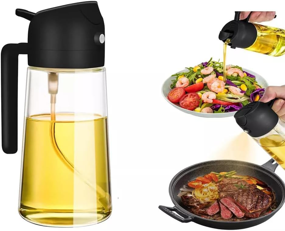 GHOST MONKEY Oil Sprayer for Cooking, 2 in 1 Olive Oil Dispenser Bottle for Kitchen, 470Ml Glass Oil Bottle with Premium Nozzle, Food-Grade Oil Mister for Air Fryer, Salad, Frying, BBQ (GREEN)