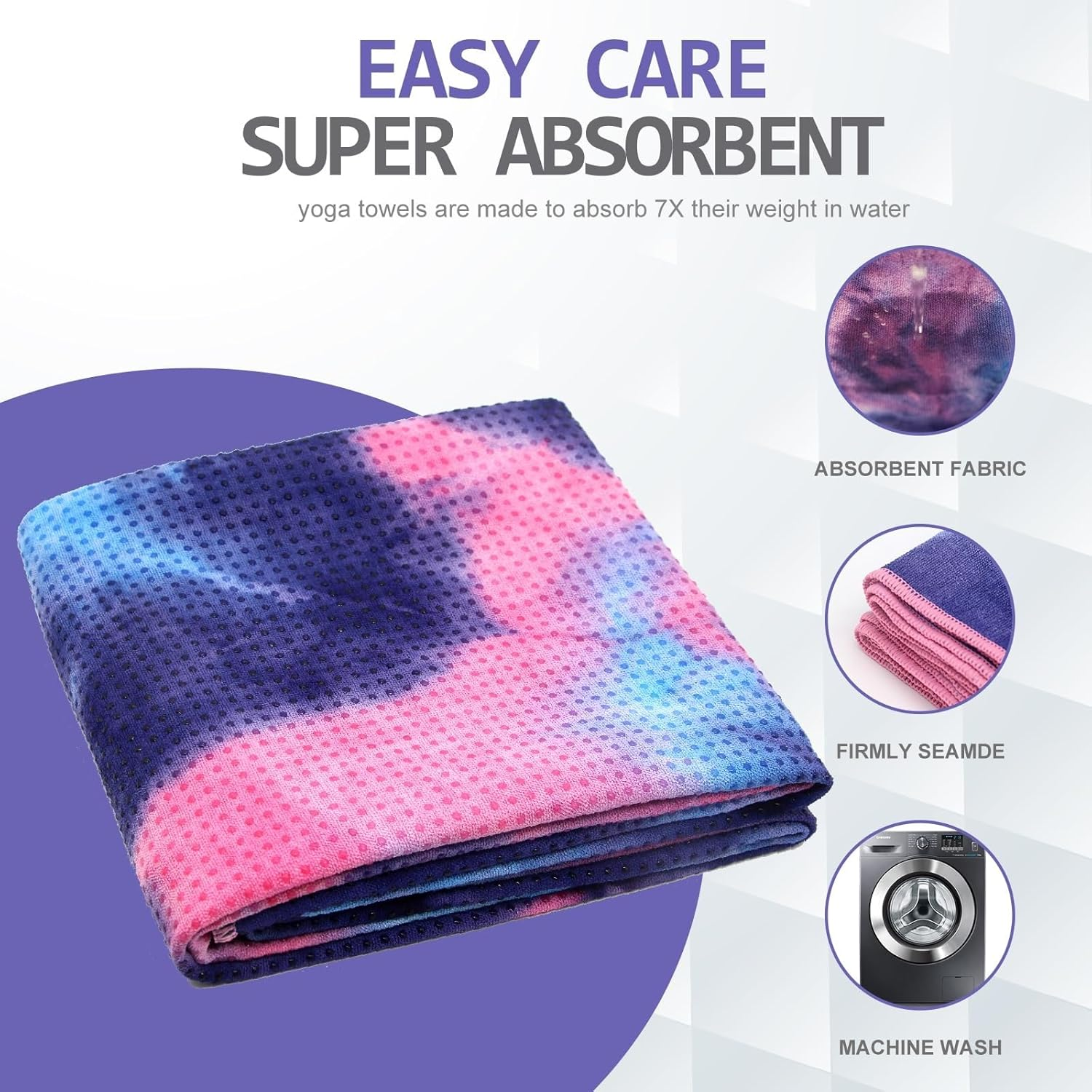 Hot Yoga Towel, Microfiber Non Slip Yoga Mat Towel, 183&times;63Cm, with Grip Dot Sweat Absorbent Towel, Foldable Skidless, for Hot Yoga, Pilates and Fitness image number 4