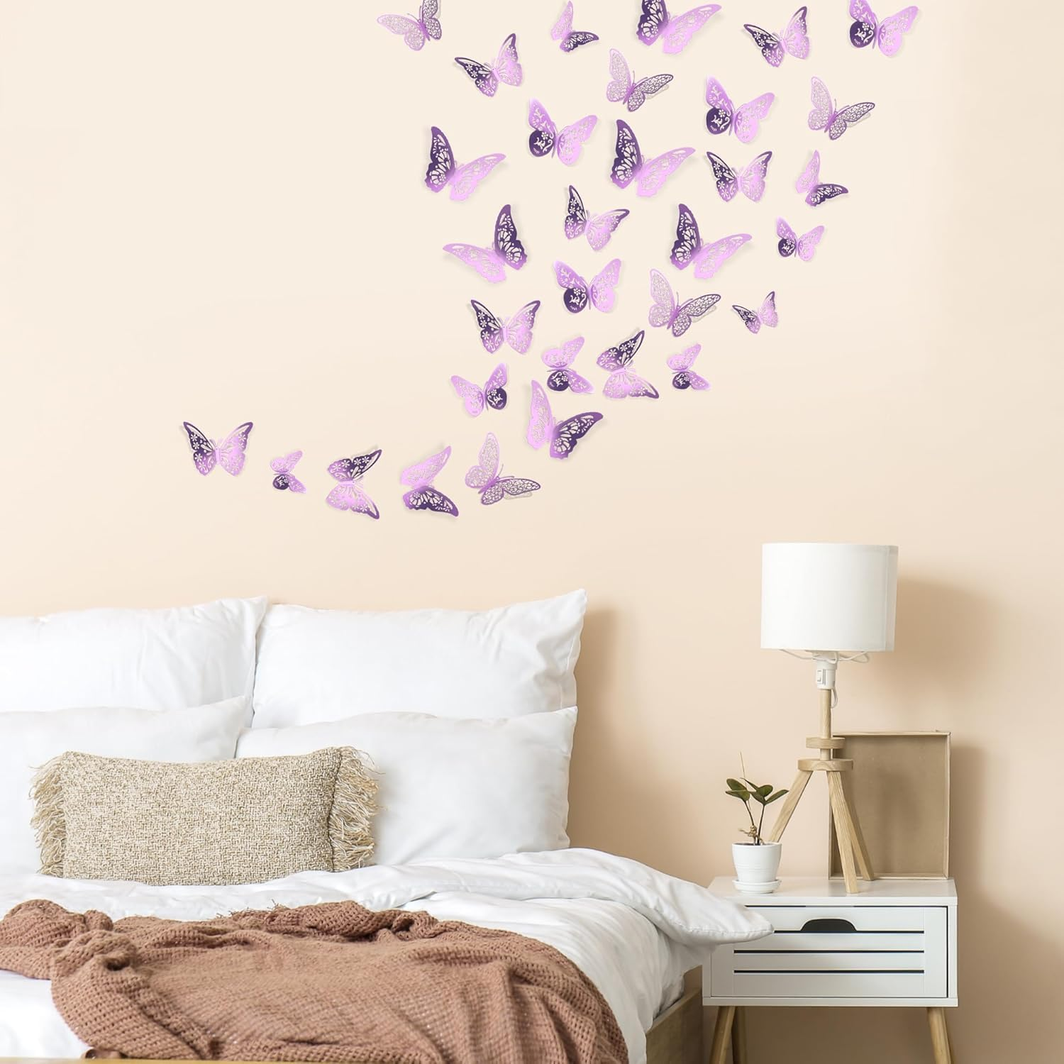 Quhoxdye 72 Pcs Gold Butterfly Decorations - 3 Sizes, 3 Styles, 3D Wall Decor for Parties, Birthdays & Crafts,Butterflies for Crafts, Bouquet, Cake Decorating, Flower Arrangements, (Purple) - Purple image number 3