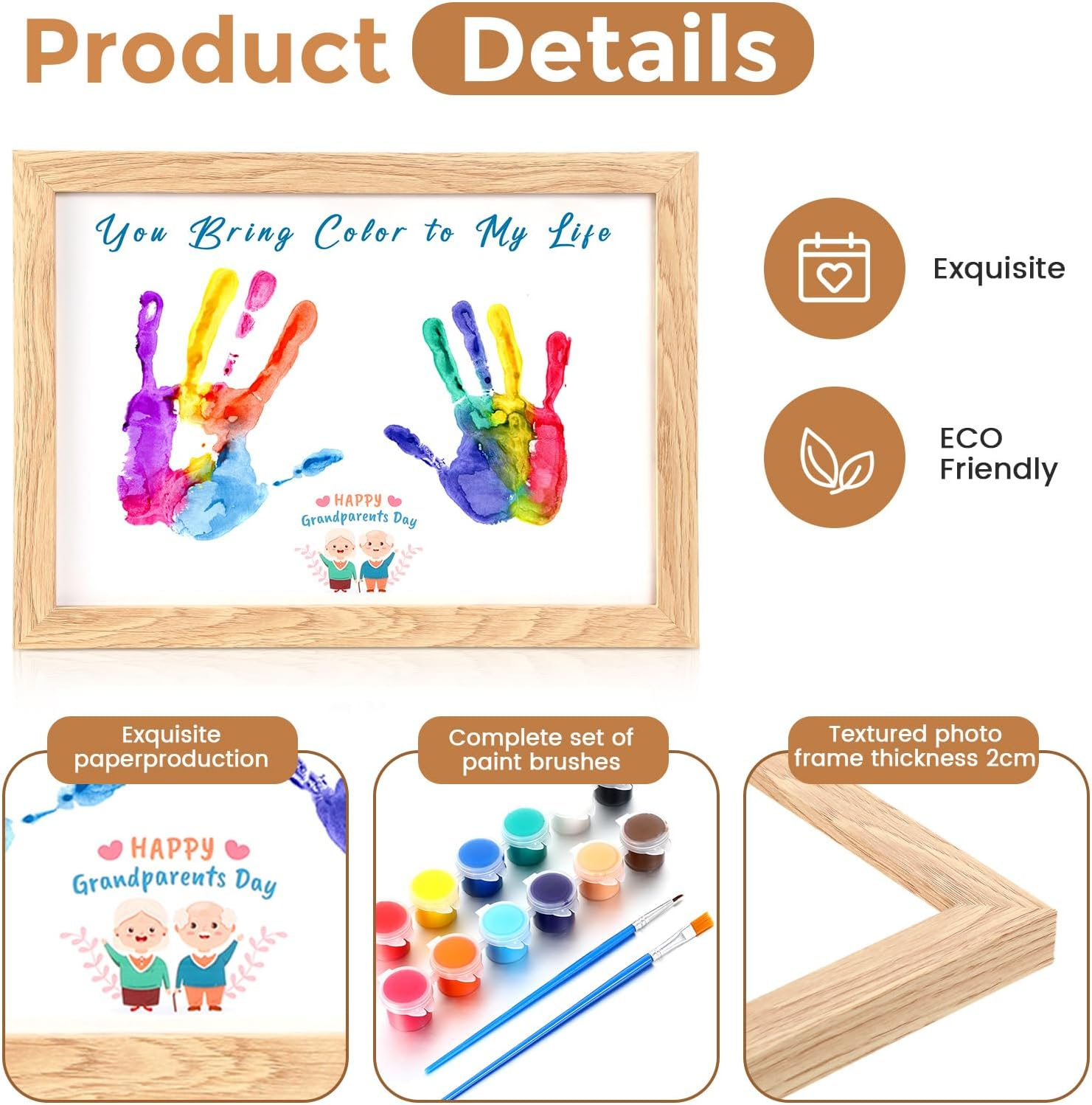 Gerrii Grandparents Day Family Handprint Greeting Cards Gifts Set, Wooden Frame with DIY Craft Keepsake Gift, Family Gifts for Home Decor Heartfelt Kindergarten Grandparents Day Activities image number 4