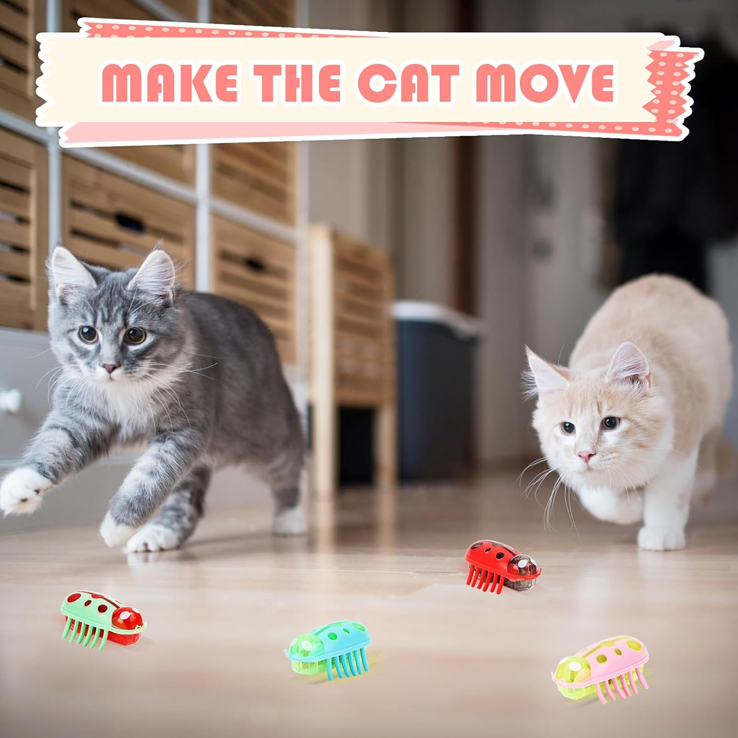 Mini Beetle 4 Pieces Interactive Bug Cat Toy Dog Cat Electric Insect Automatic Toy Escape Obstacle Automatic Turning Pet Funny for Cats Kittens Training image number 2