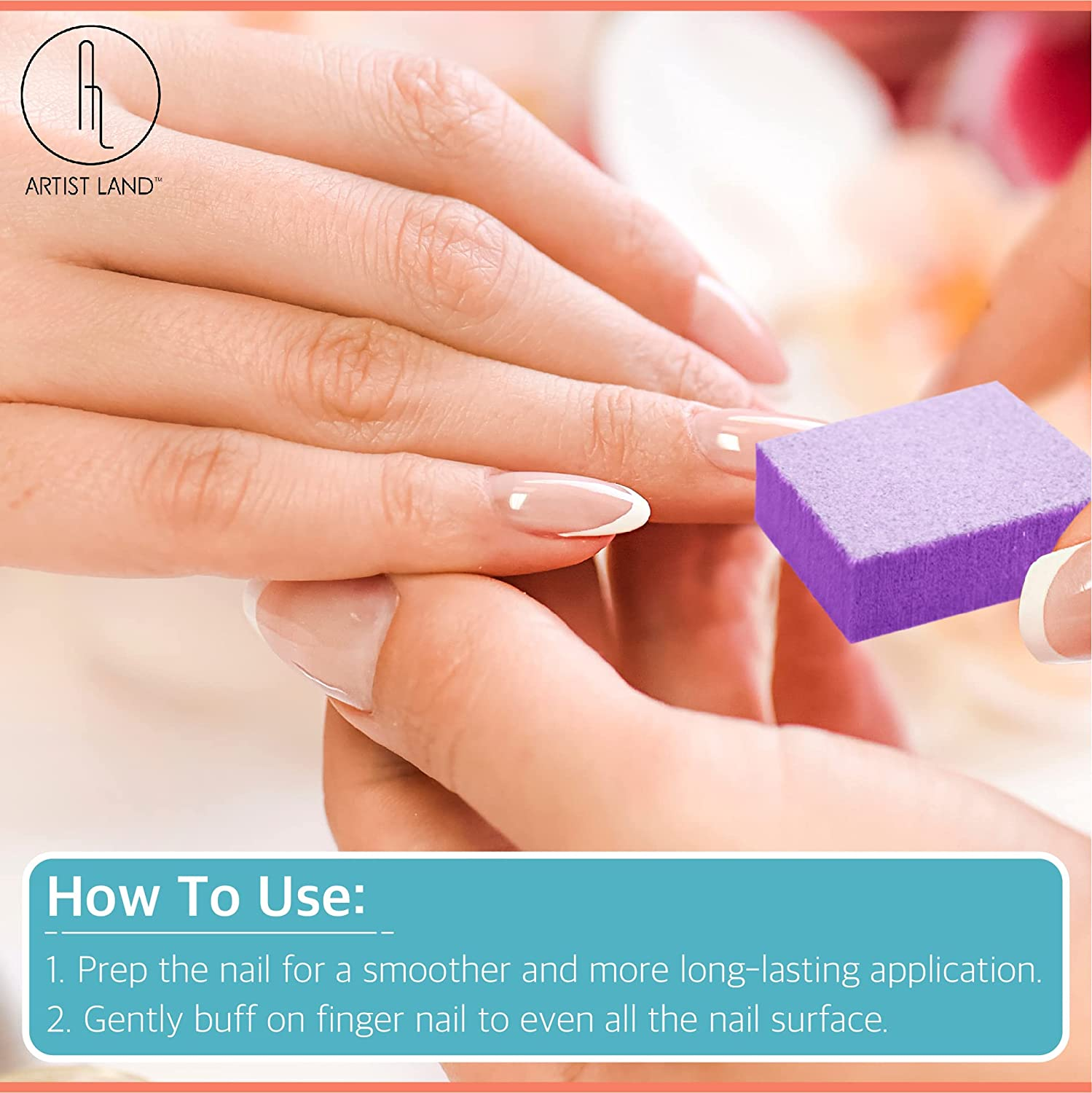 Artist Land Purple Mini Buffer Set 180/240 Grit &ndash; 50 Ct - Professional Grade Salon Quality Nail Buffing Blocks Pack for Pre-Application of Polish, Gel, Acrylic, Double-Sided Buffer Blocks image number 2