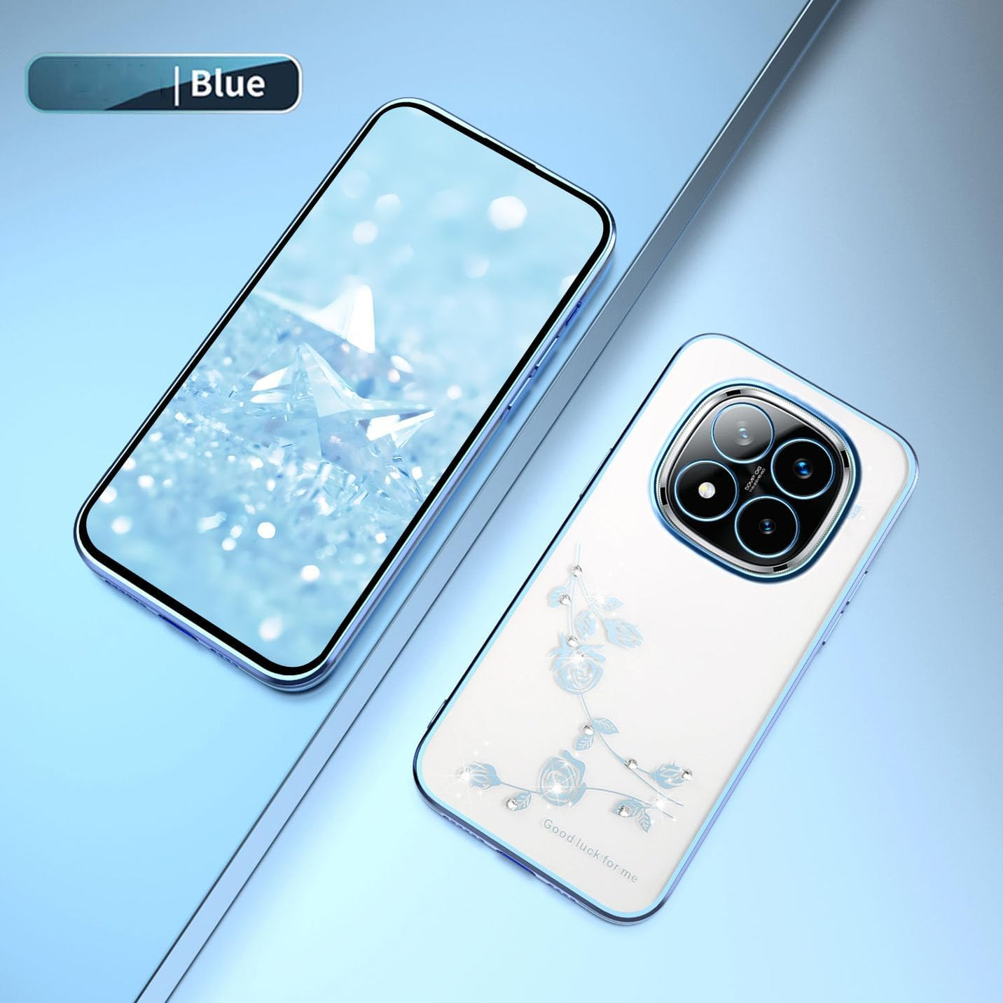 BORYA Case for Xiaomi Redmi Note 14 Pro+ Plus, Shockproof Ultra Thin Transparent Soft TPU Silicone Mobile Phone Case, Elegant Electroplated Glitter Diamond Flower Pattern Protective Case, Blue