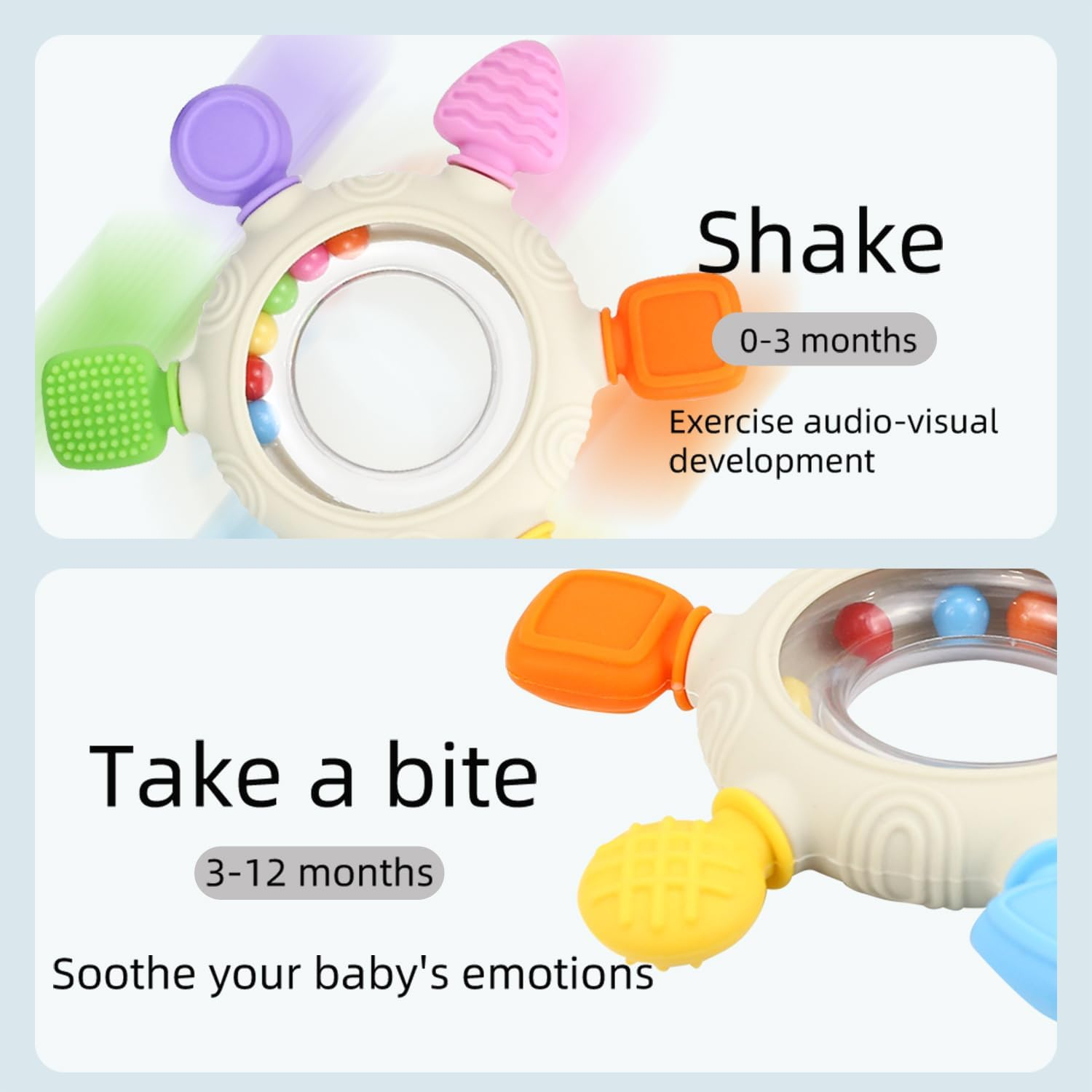 Baby Teething Toys with Rattle Handle - Six-Finger Silicone Teether for Infants 0-6 Months & Toddlers 1-3 Years, Food-Grade Bpa-Free Baby Teether, Sensory Chewing Toy for Sore Gums image number 2