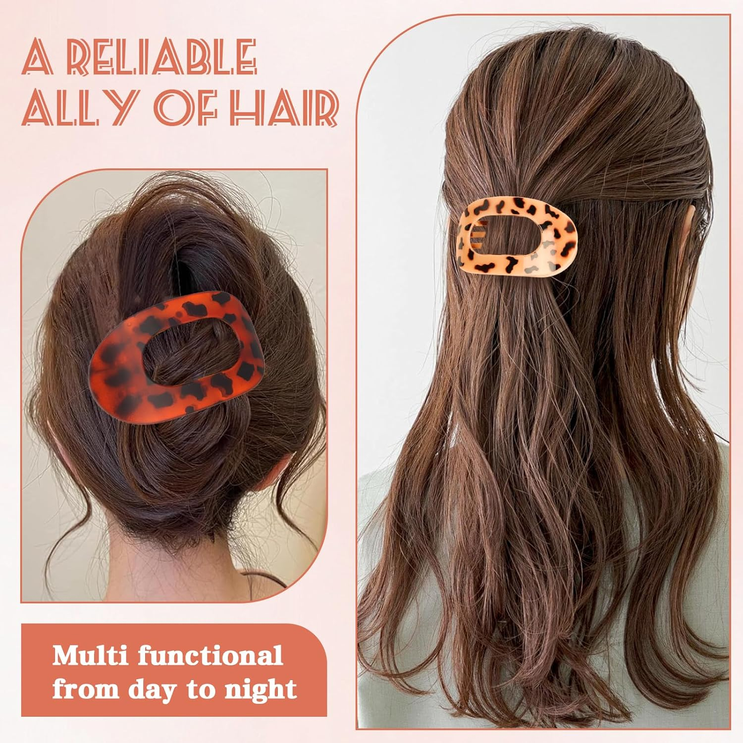 Women'S Hair Clips, Pack of 8 Hair Clips, Solid Colour, Non-Slip, Large Flat Claw Clip, Leopard Print, Flat Hairs Claw Clip, French Matt, Elegant for Everyday, Sports, Driving image number 6