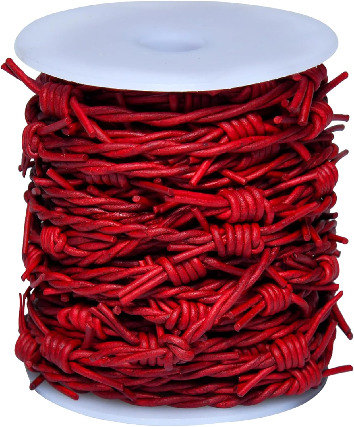Metallic Cords Essentials Fake Barbed Wire Braid of 1.5 Mm round Leather Cord 10 Meter (32.8 Feet) (Blood Red)