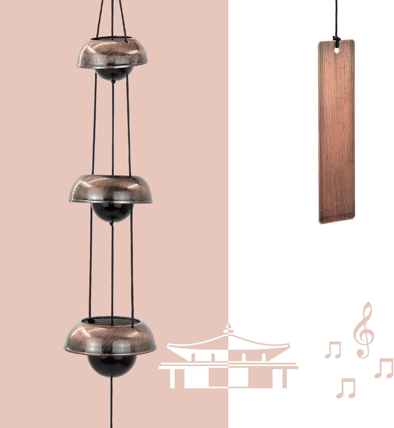 ASTARIN Temple Wind Chime, Red Copper Wind Chimes with 3 Bells, Feng Shui Wind Chimes for Home Yard Outdoor Decoration, a Great Memorial Wind Chime for Someone Who Loves Peace image number 6