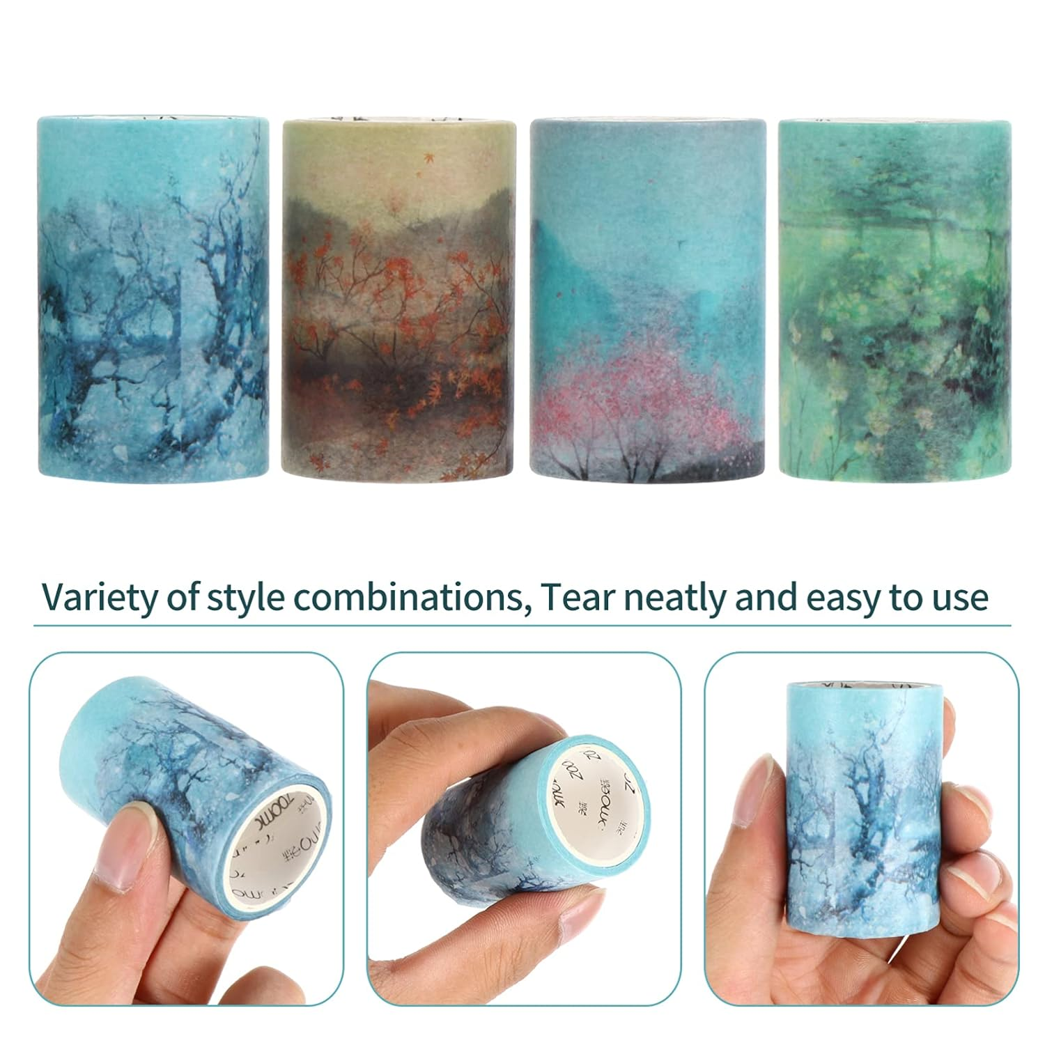 SEWACC 4Rolls Decorative Washi Tape for Crafts Journal and Scrapbook Supplies Random Watercolor Scenery Designs Suitable for Adults and Boys and Girls Adhesive and Non-Residue image number 4