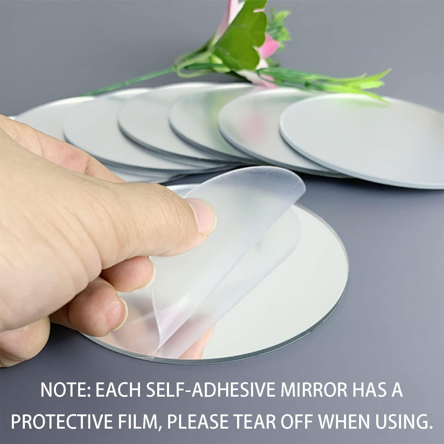 DARENYI 10 Pack 4 Inch round Mirror Sheets, Self Adhesive Mirror Tiles for Walls Decor, Acrylic Mirror Trays Circle Mirror Plates round Mirror Bases for Table Centerpieces Wedding image number 3