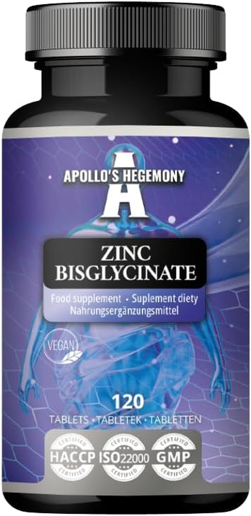 Zinc Bisglycinate 15 Mg per Portion - 120 Vegan Tablets - 240 Portion per Package - Zinc Chelate Supplement to Support Immunity and Skin Health - by Apollo'S Hegemony image number 1