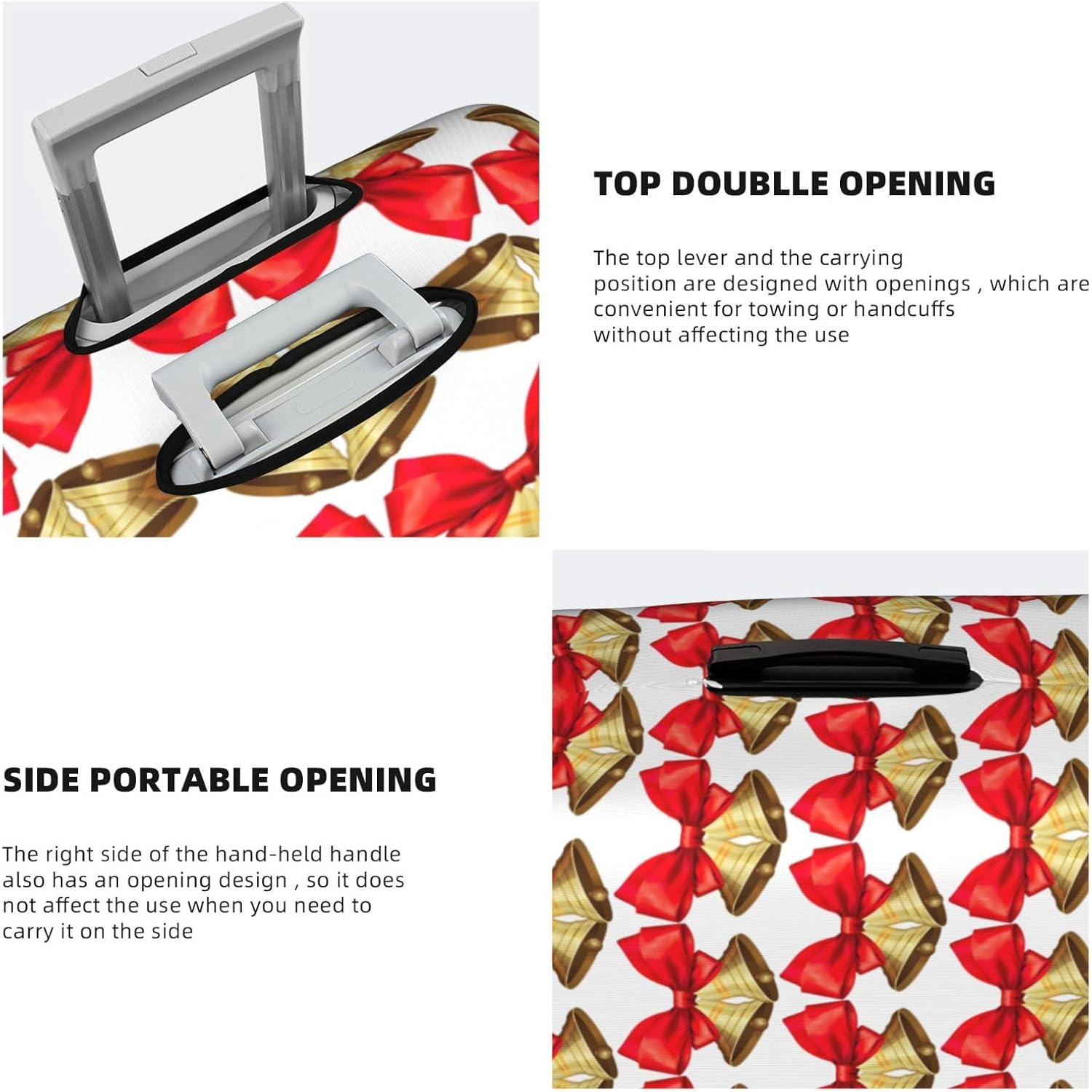 Pulaif Yellow Sunflowers Travel Box Protective Cover,Travel Luggage Cover,Suitcase Protector Fits 18-32 In,Suitcase Cover, Christmas Bells, Small image number 2