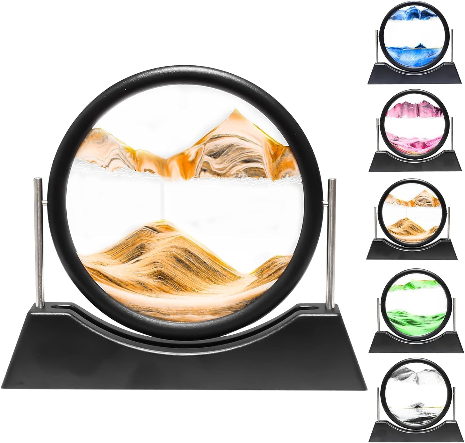 3D Flow Sand Art Painting, Rotating Sand Landscape Display, round Dynamic Moving Sand Picture, Office Living Room Decor (Brown, 7Inch) image number 4