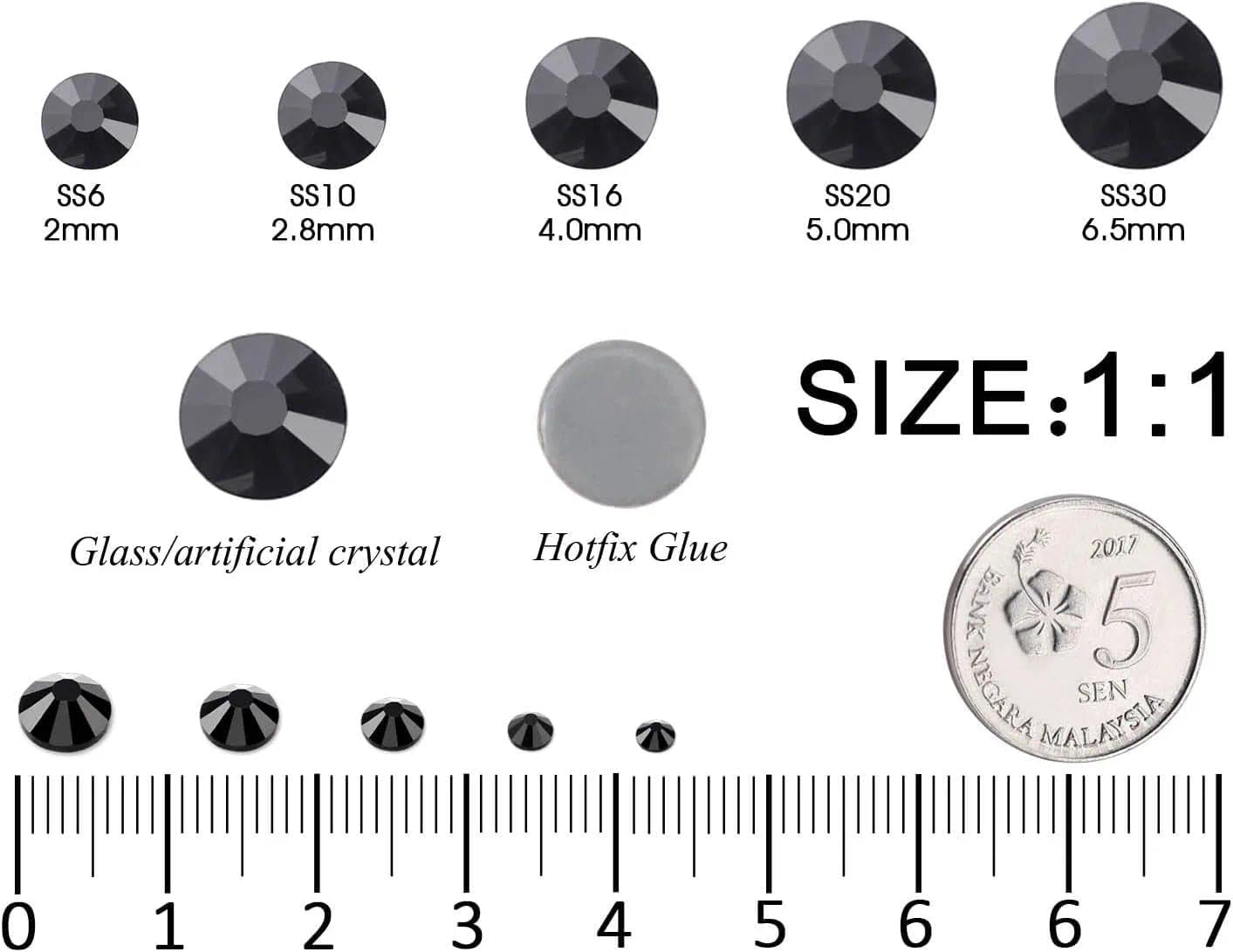 Black Rhinestones Flat Back Rhinestone Kit for Bedazzling, 6796PCS Hotfix Crystal Stones Glass round Set with Tweezers & Picking Pen for Clothes, Crafts, DIY &ndash; Haheihei image number 4