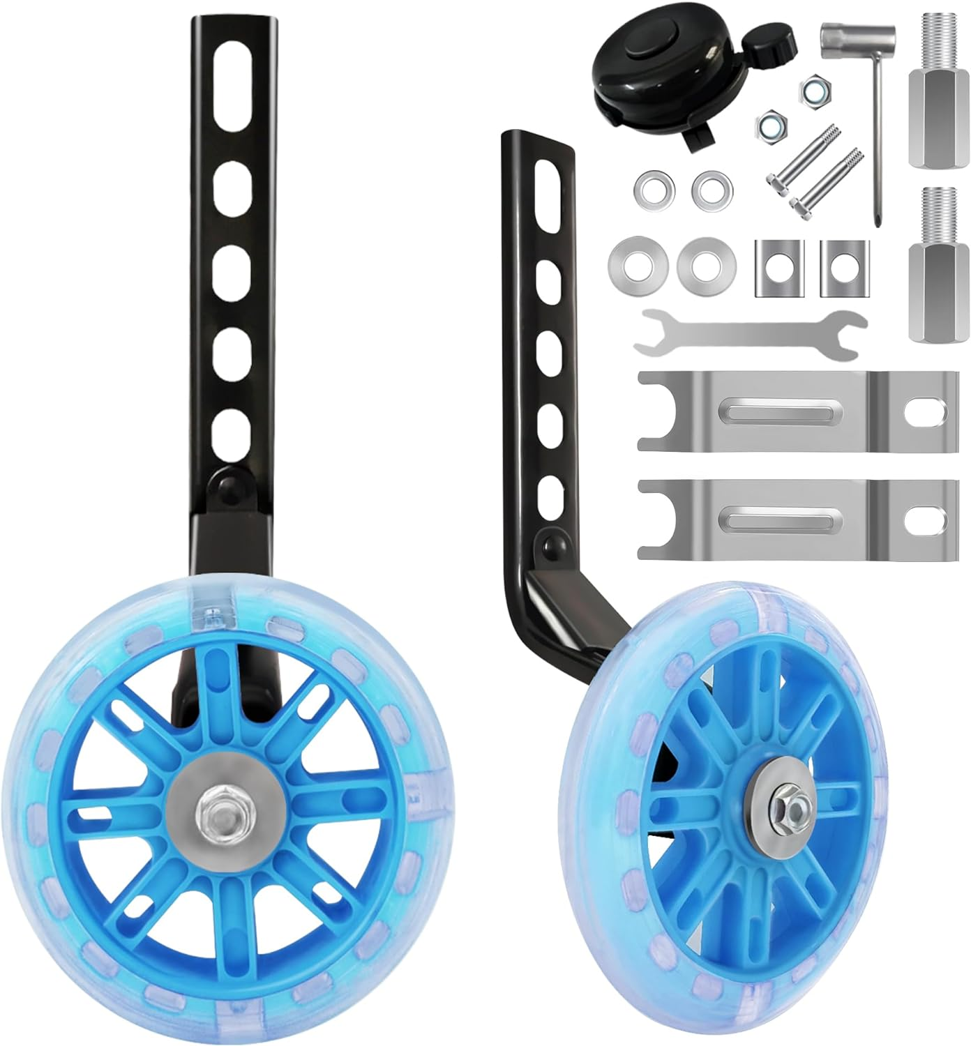 Kids Bike Stabilisers for Childs Bike Support Bike Wheels 12 14 16 18 20 Inch, Bicycle Training Wheels Mute Flash Wheels with Adjustable Bicycle Stabiliser Mounted Kit